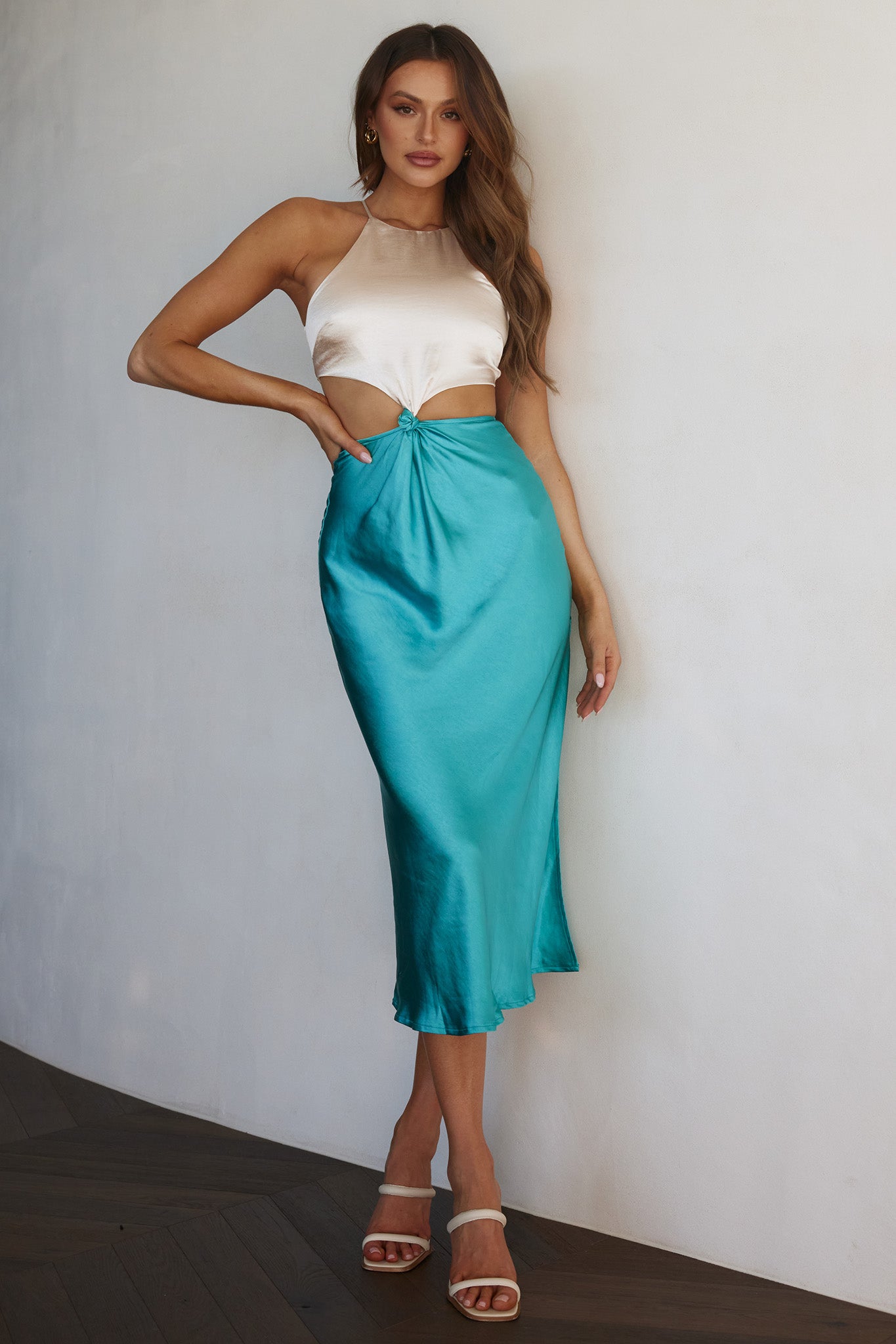 Utopia Cut-Out Waist Midi Dress Blue-Maymioy