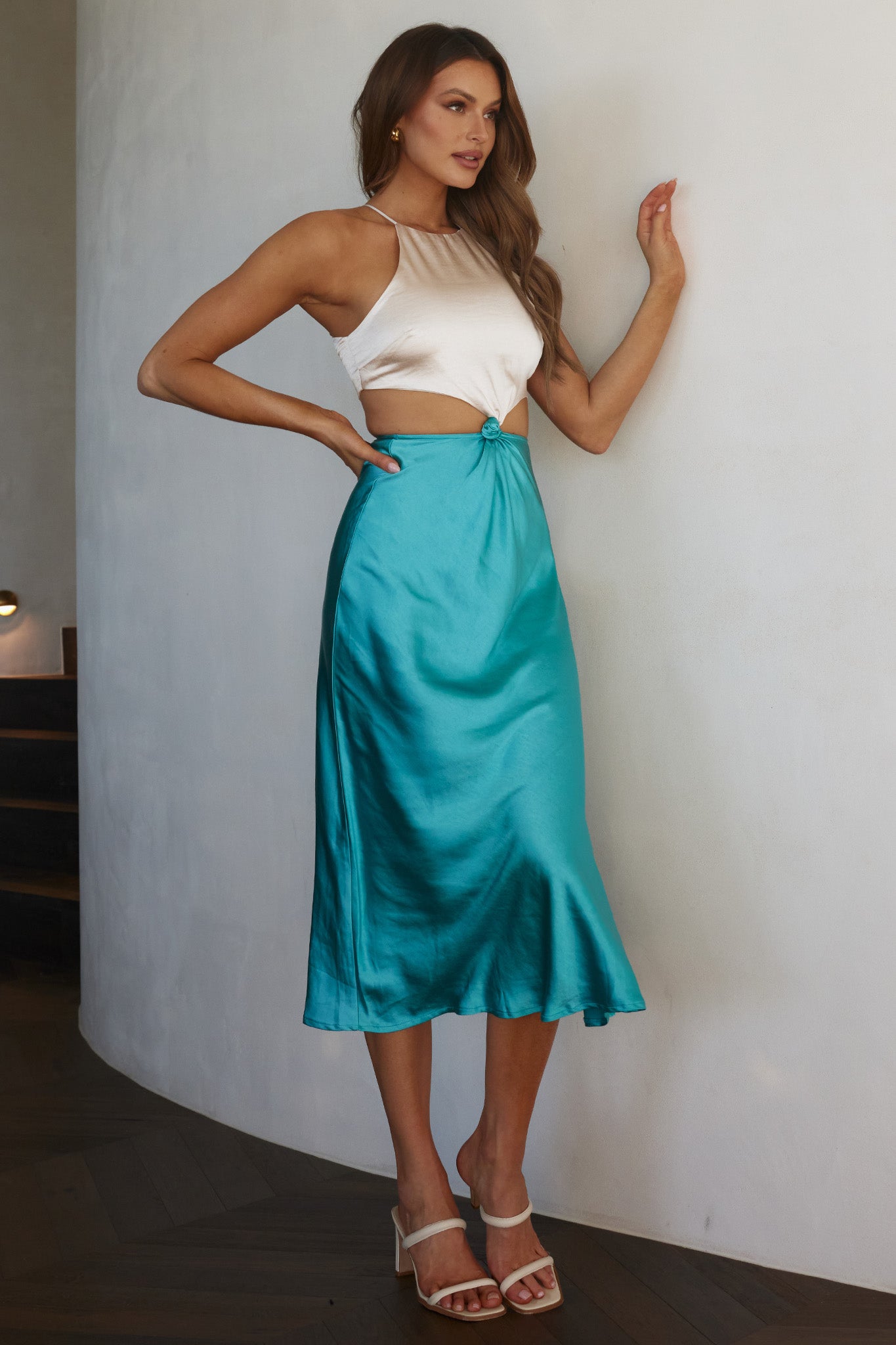 Utopia Cut-Out Waist Midi Dress Blue-Maymioy