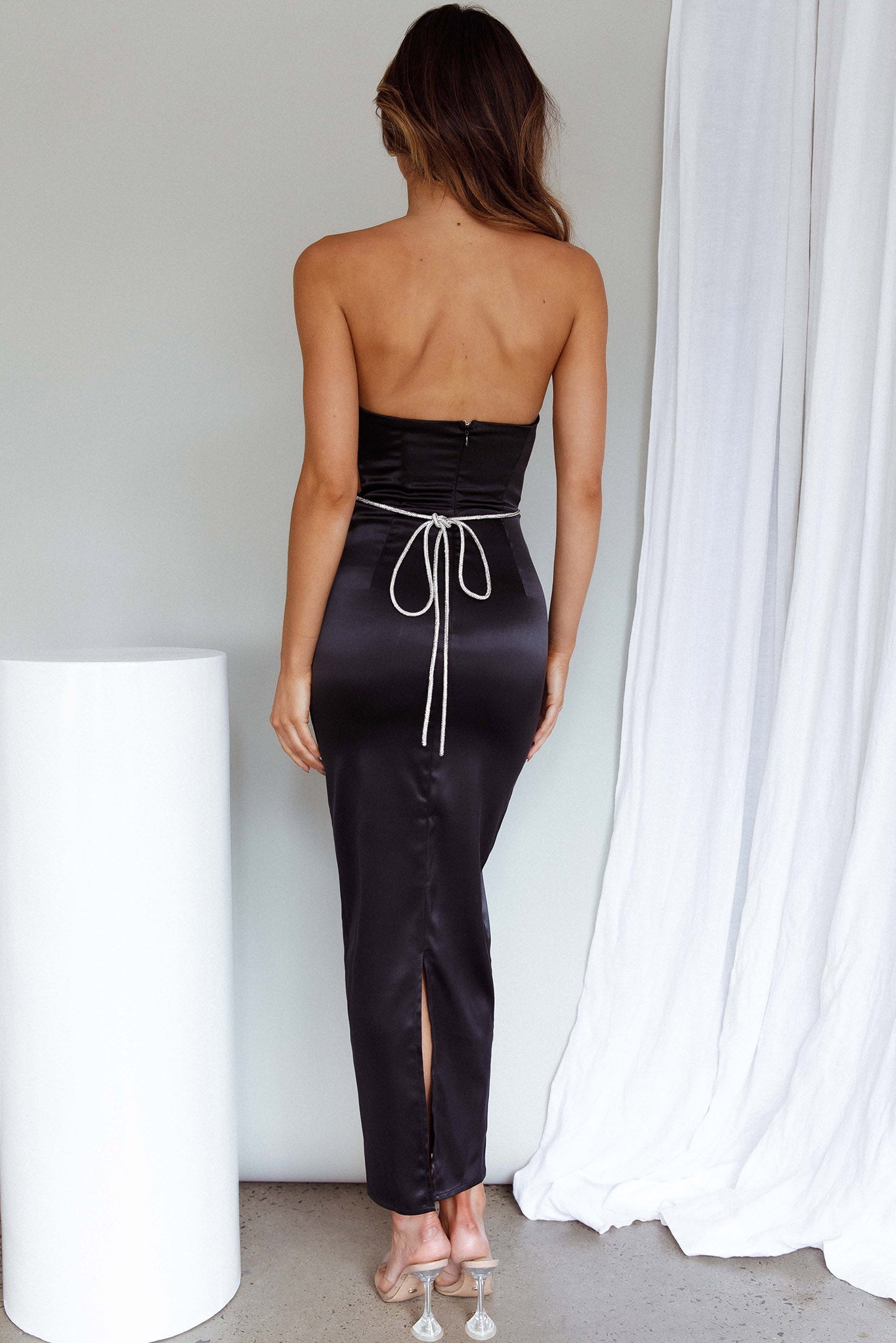 Nohemi Strapless Diamante Maxi Dress Black-Maymioy