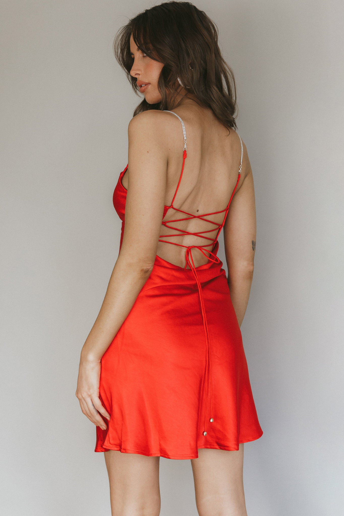 Romance Me Strappy Back Mini Dress Cherry-Maymioy
