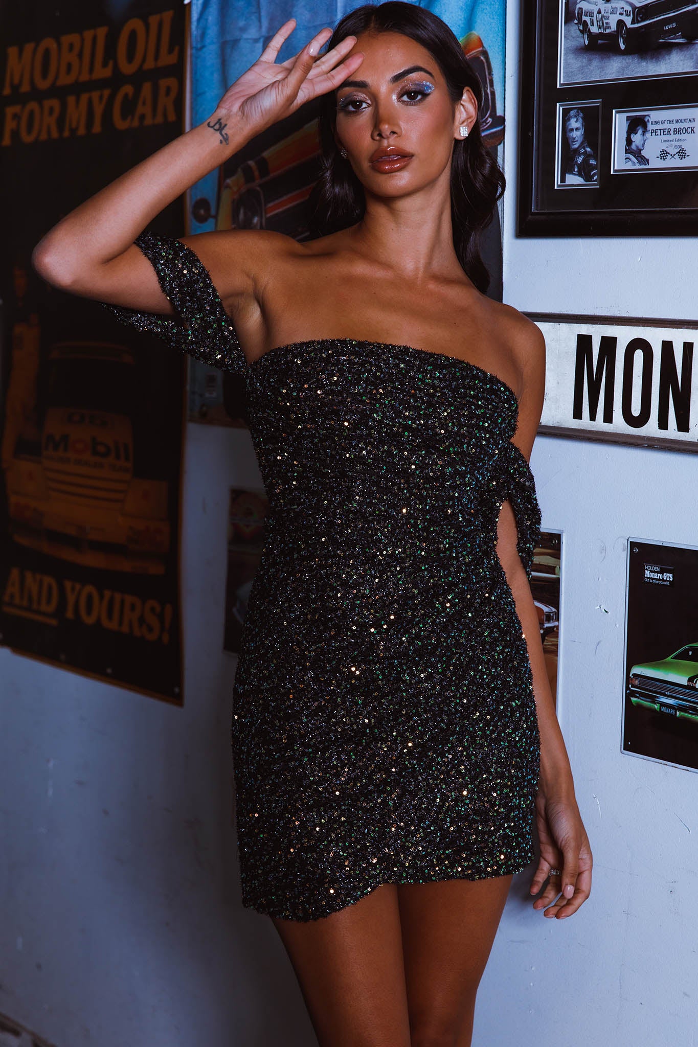 Night To Remember Off-Shoulder Sequin Dress Black-Maymioy