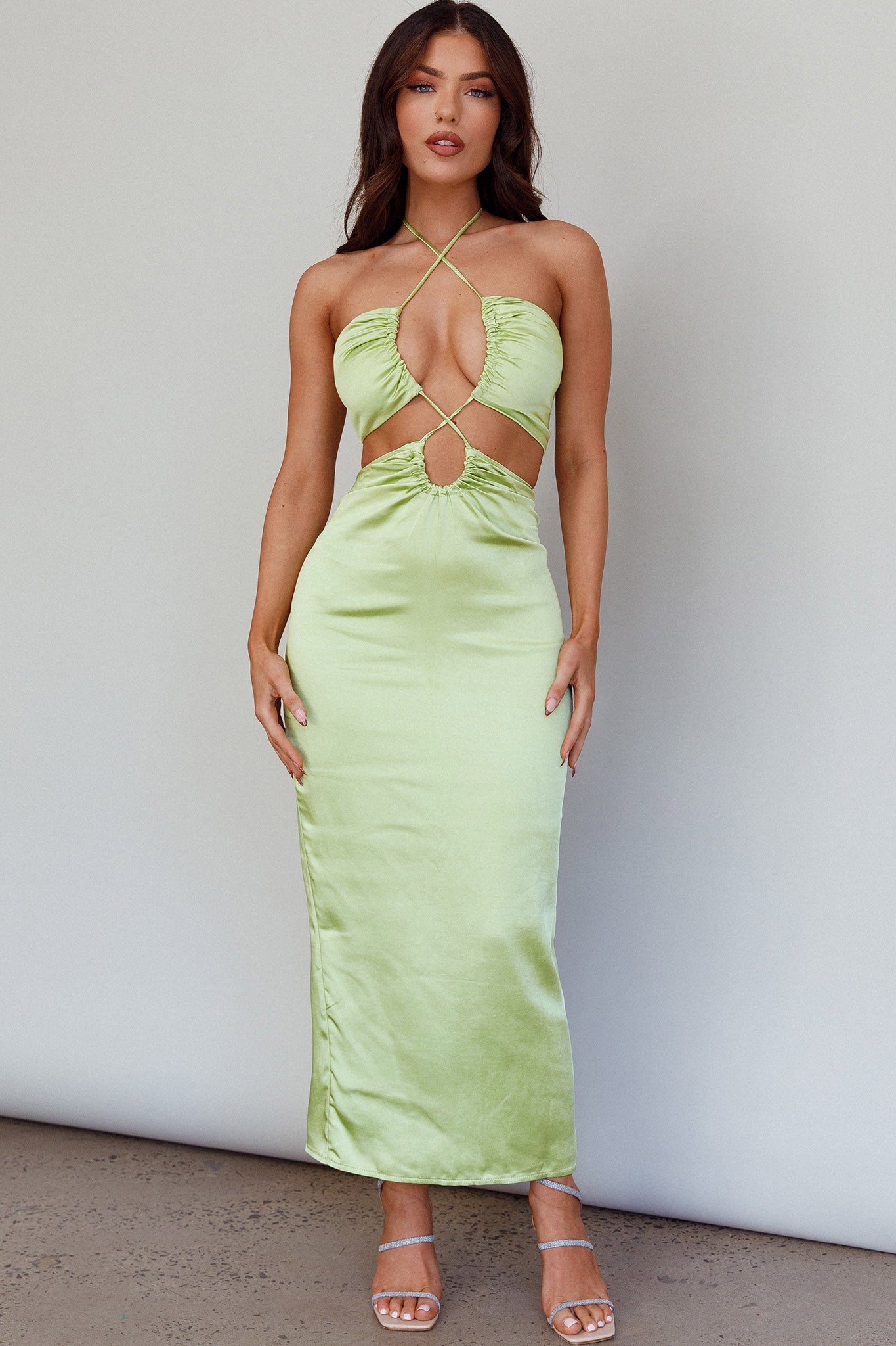 Ryana Cut-Out Drawstring Dress Apple-Maymioy