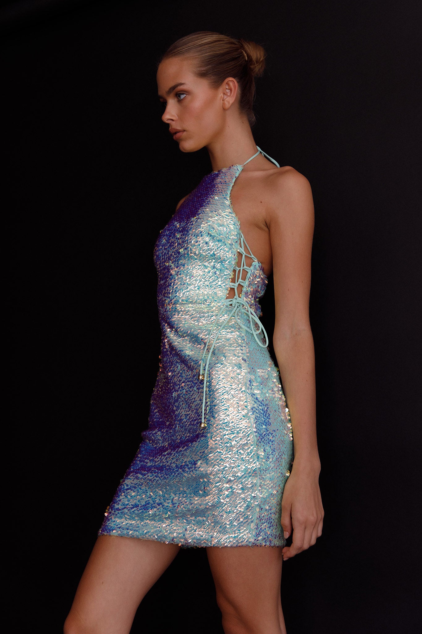 She's Electric Halterneck Sequin Mini Dress Mint-Maymioy