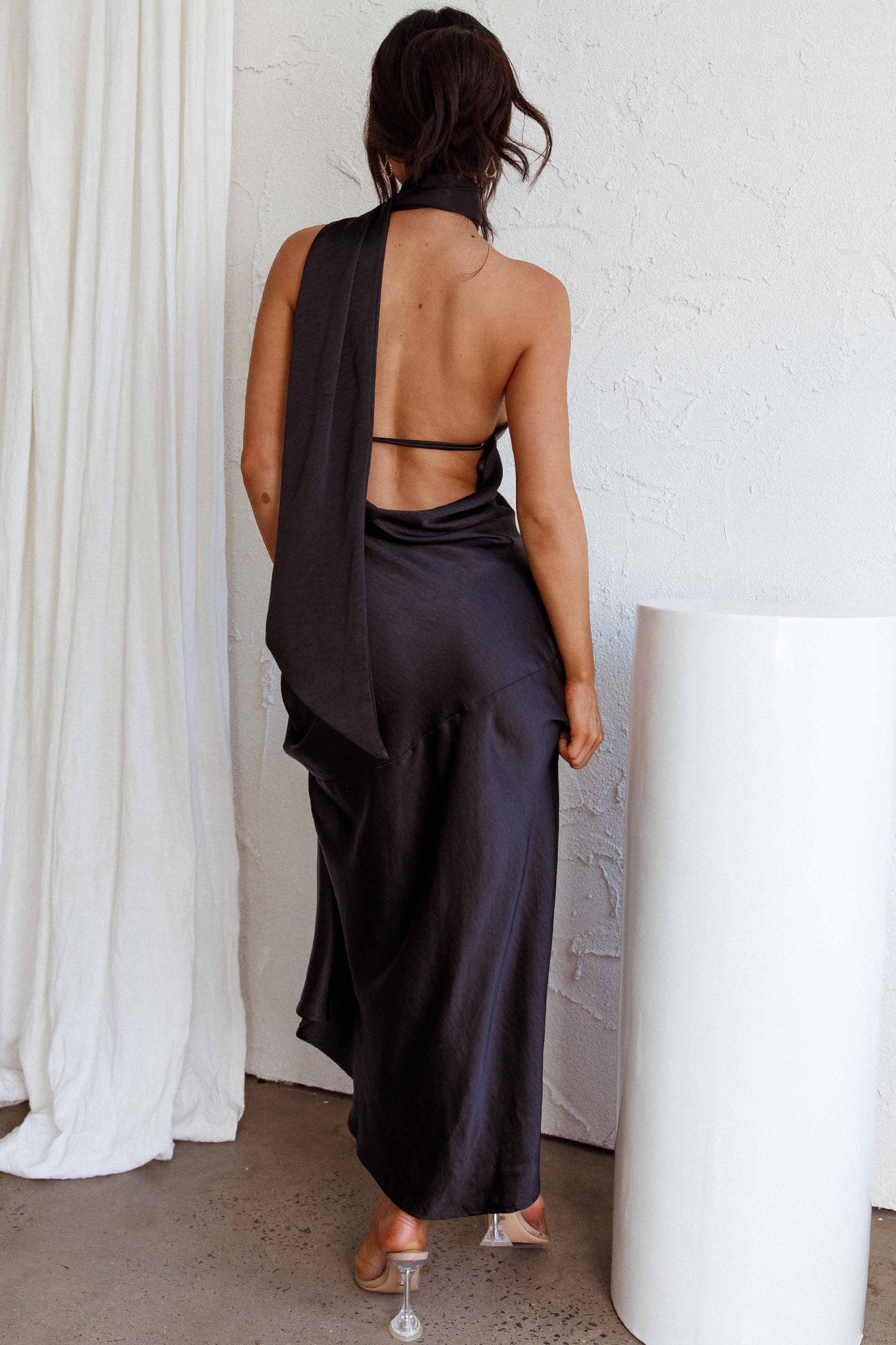 Italian Summer Tie Neck Midi Dress Black-Maymioy