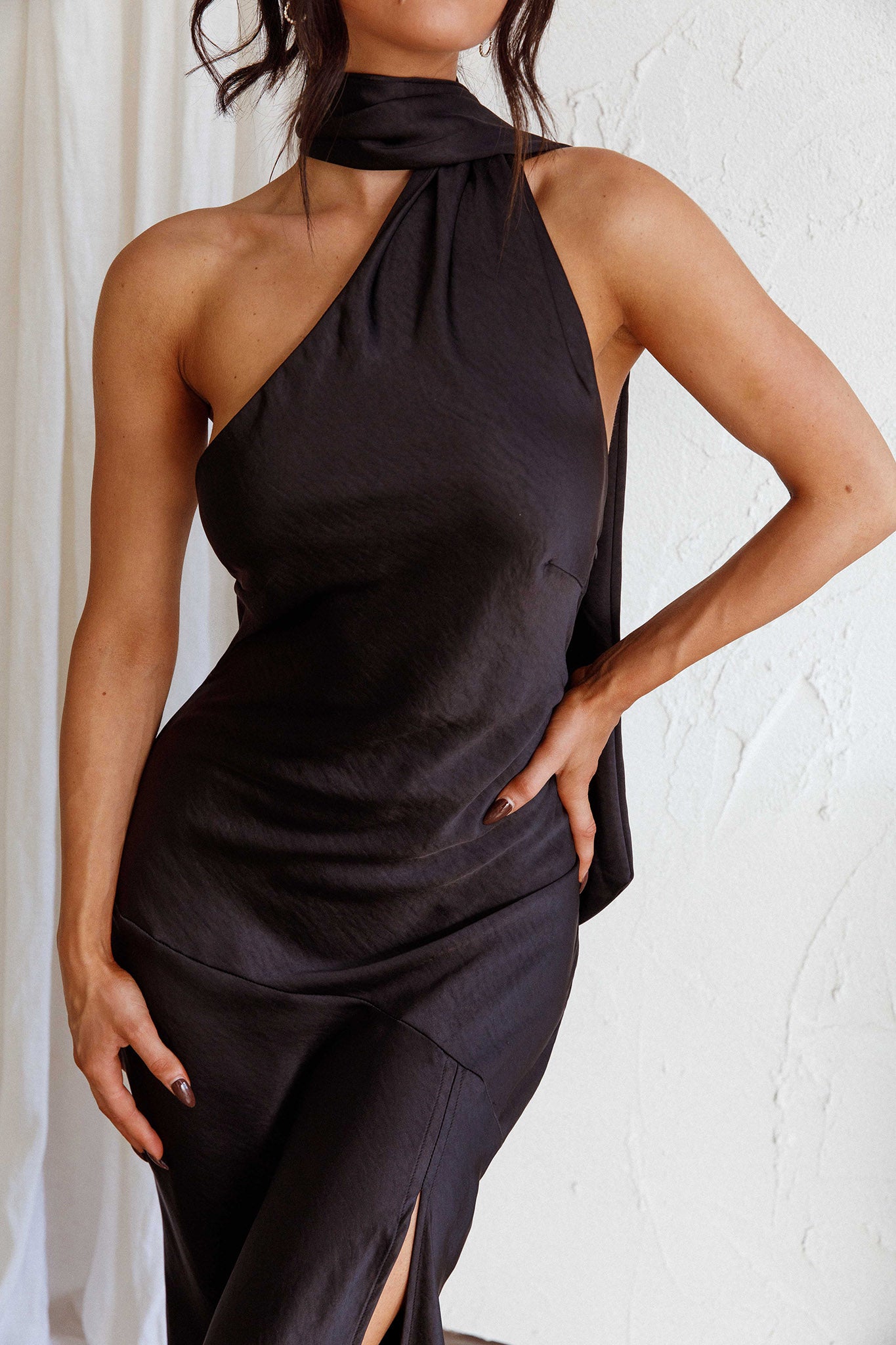 Italian Summer Tie Neck Midi Dress Black-Maymioy