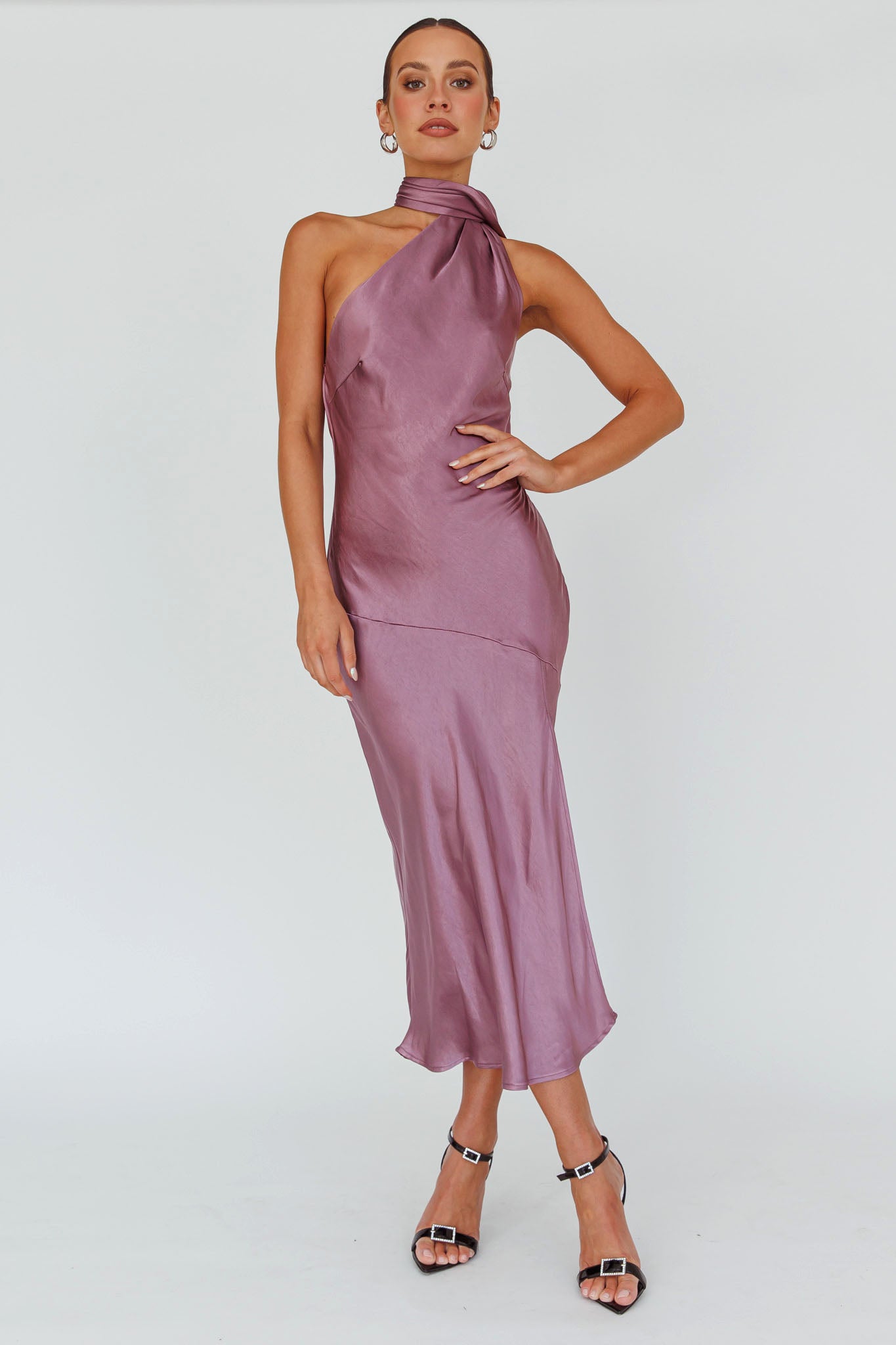 Italian Summer Tie Neck Midi Dress Grape-Maymioy