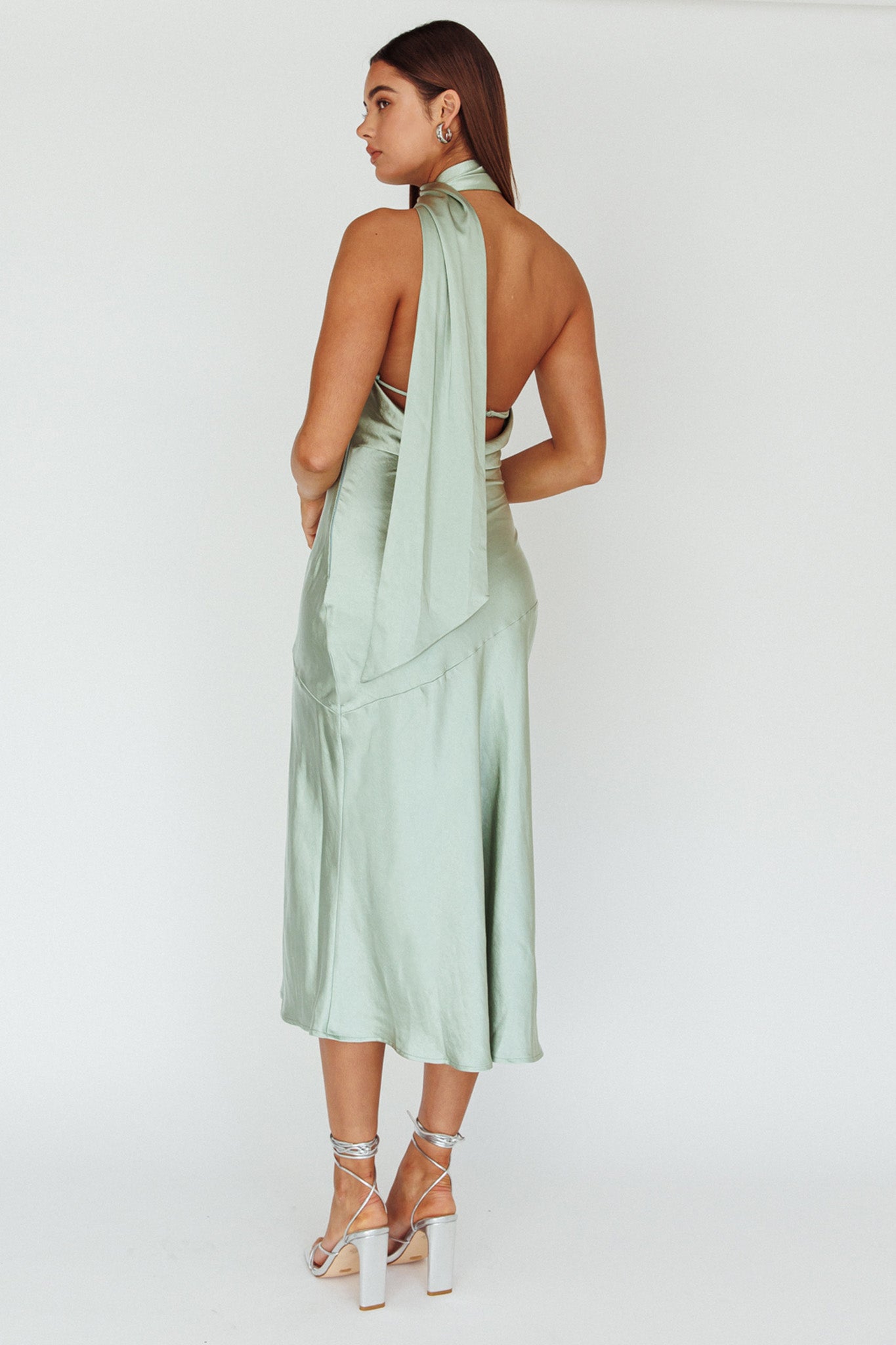Italian Summer Tie Neck Midi Dress Sage-Maymioy