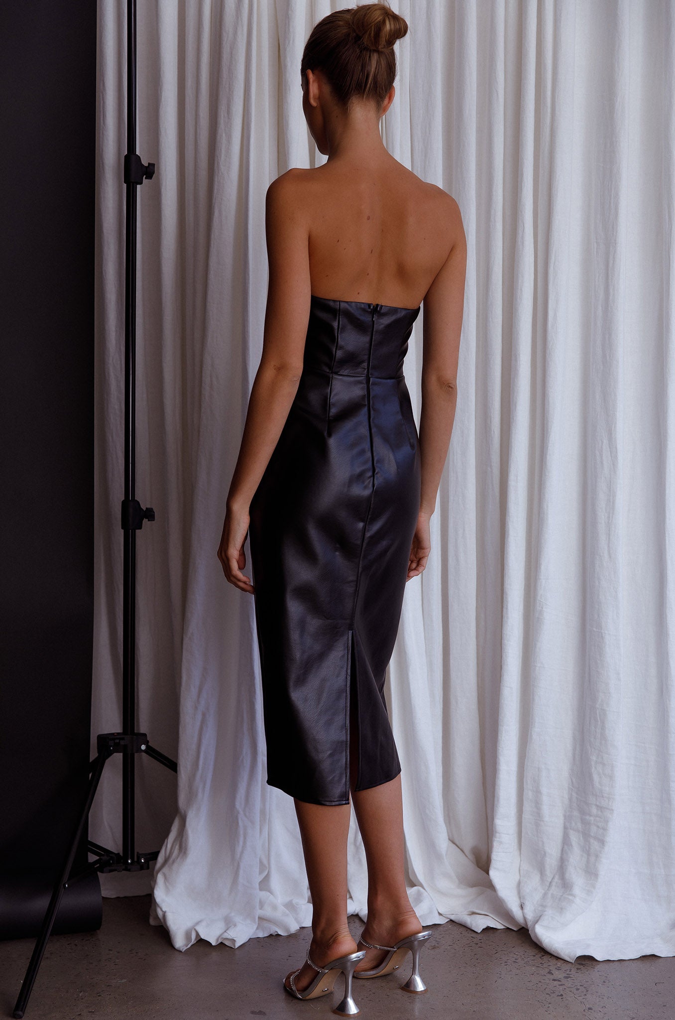 Intuition Strapless Faux Leather Dress Black-Maymioy