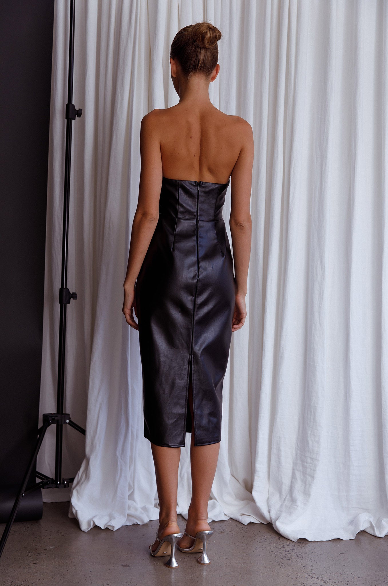 Intuition Strapless Faux Leather Dress Black-Maymioy