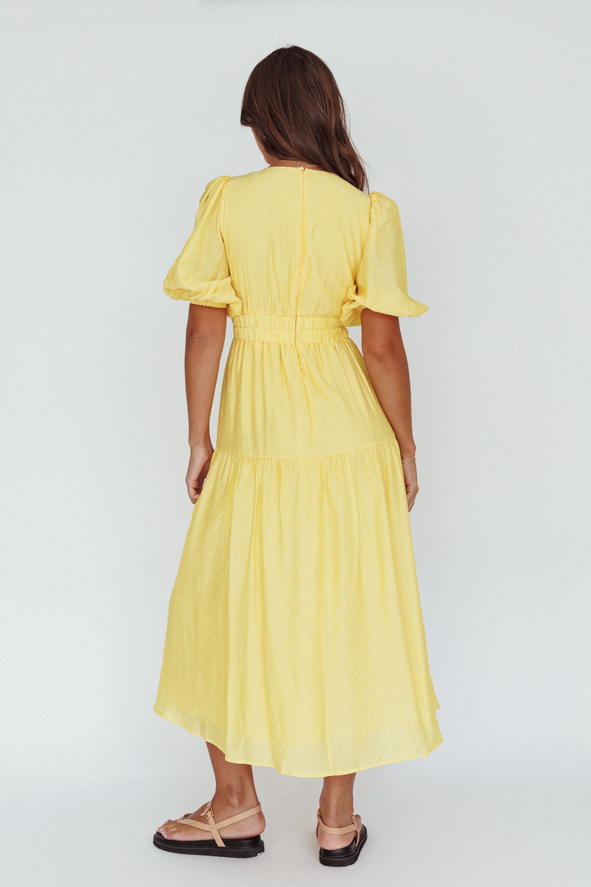 Summer Land V-Neckline Midi Dress Butter-Maymioy