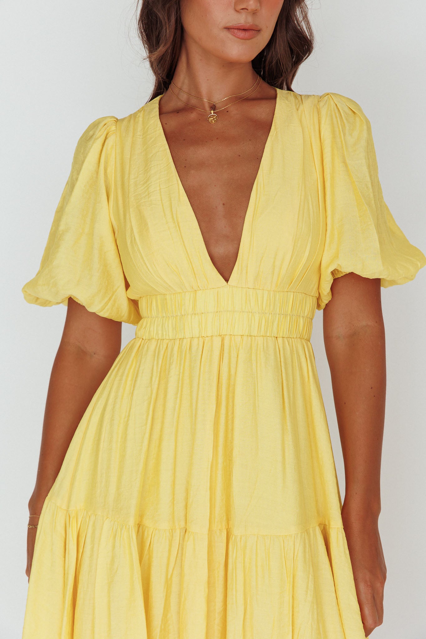 Summer Land V-Neckline Midi Dress Butter-Maymioy