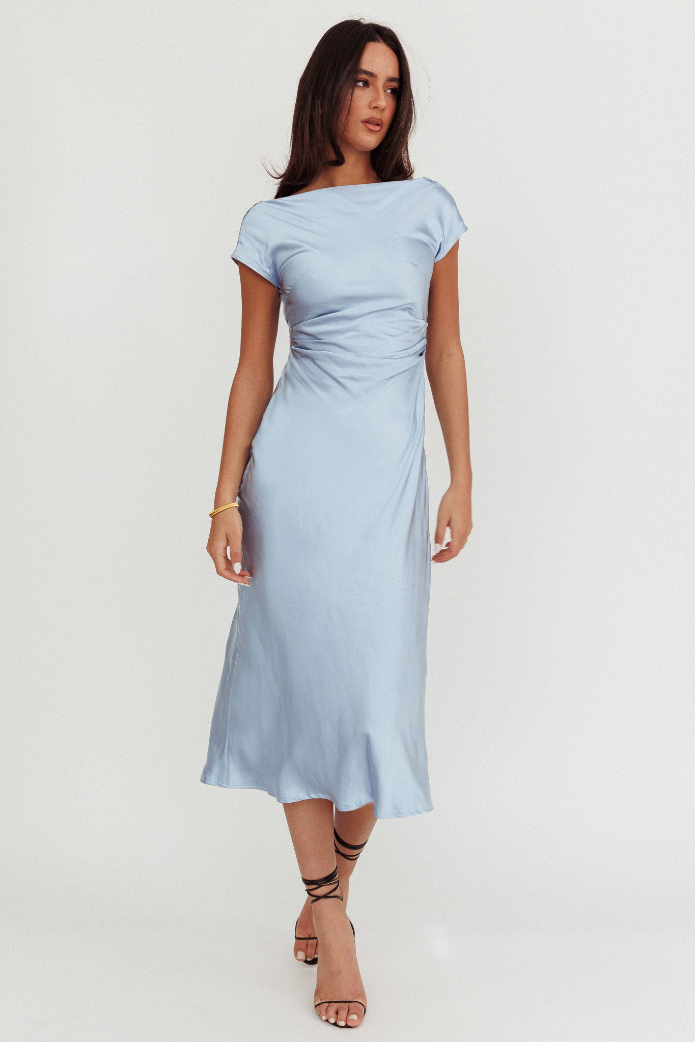 Loveland Cap Sleeve Cowl Back Midi Dress Baby Blue-Maymioy