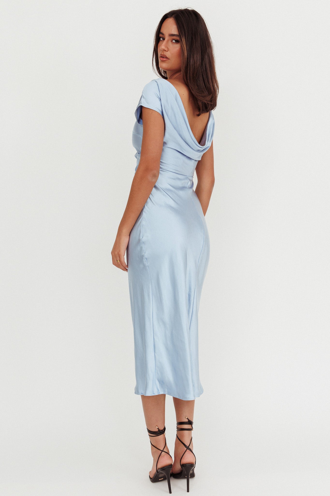 Loveland Cap Sleeve Cowl Back Midi Dress Baby Blue-Maymioy
