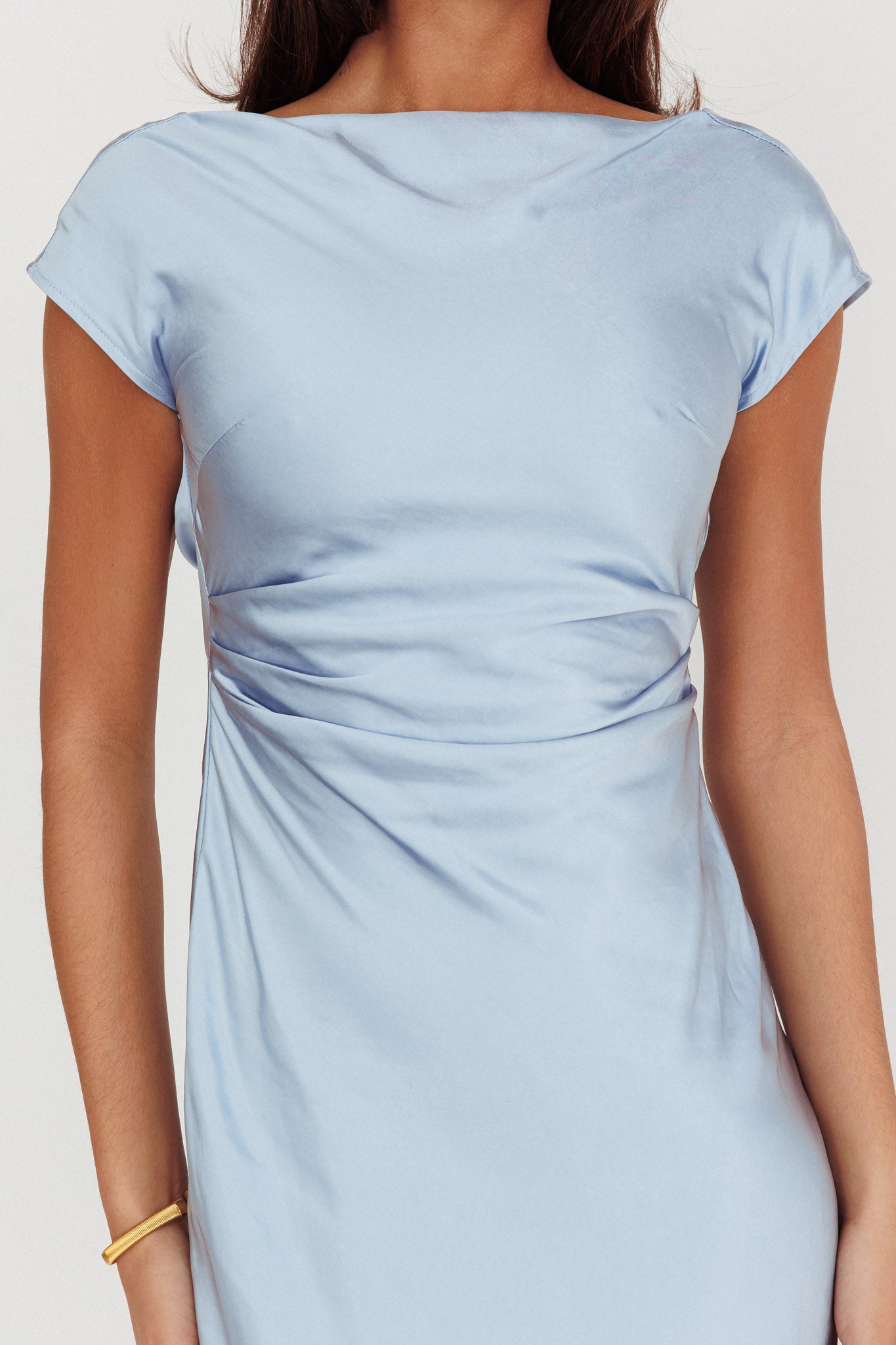 Loveland Cap Sleeve Cowl Back Midi Dress Baby Blue-Maymioy