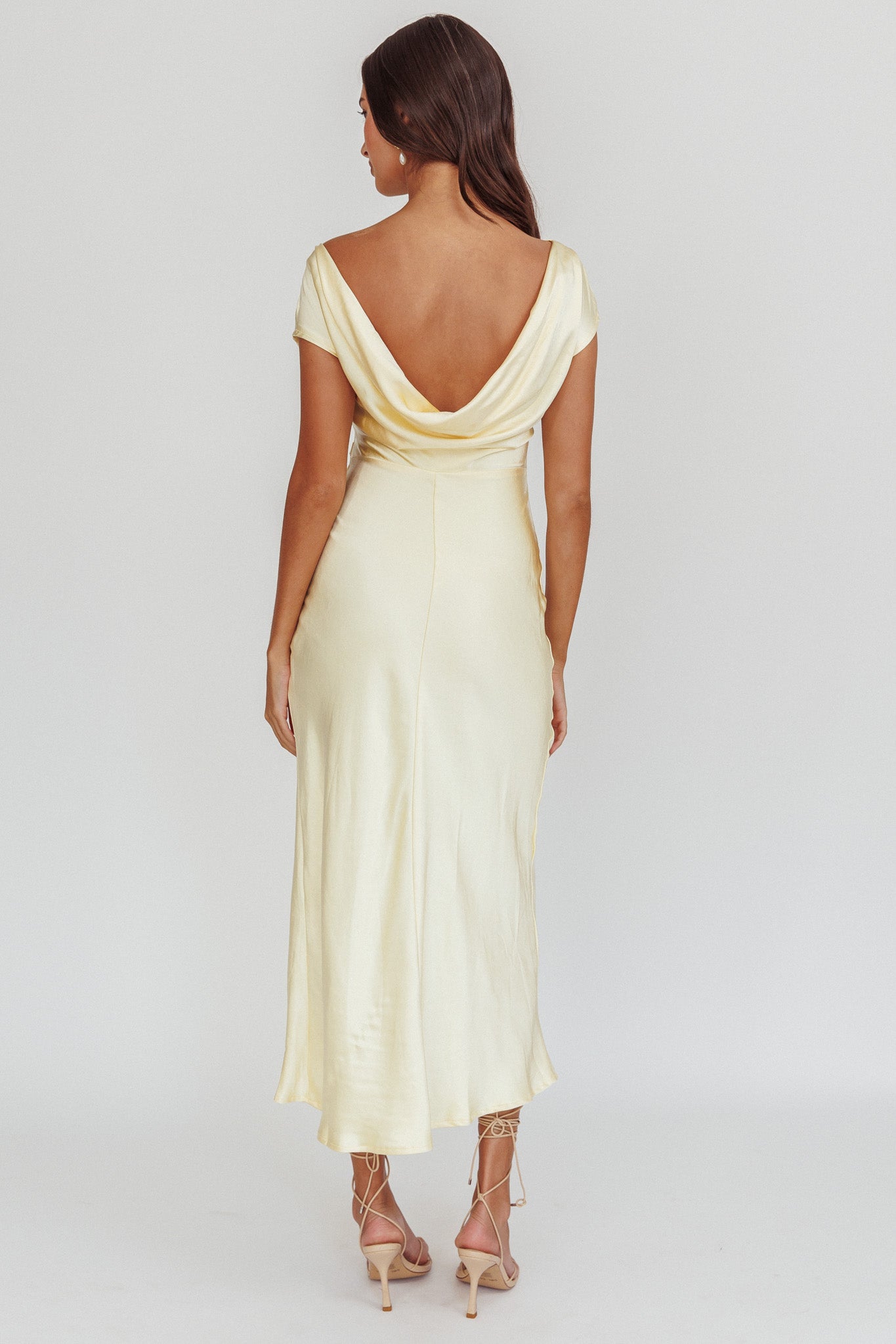 Loveland Cap Sleeve Cowl Back Midi Dress Butter-Maymioy