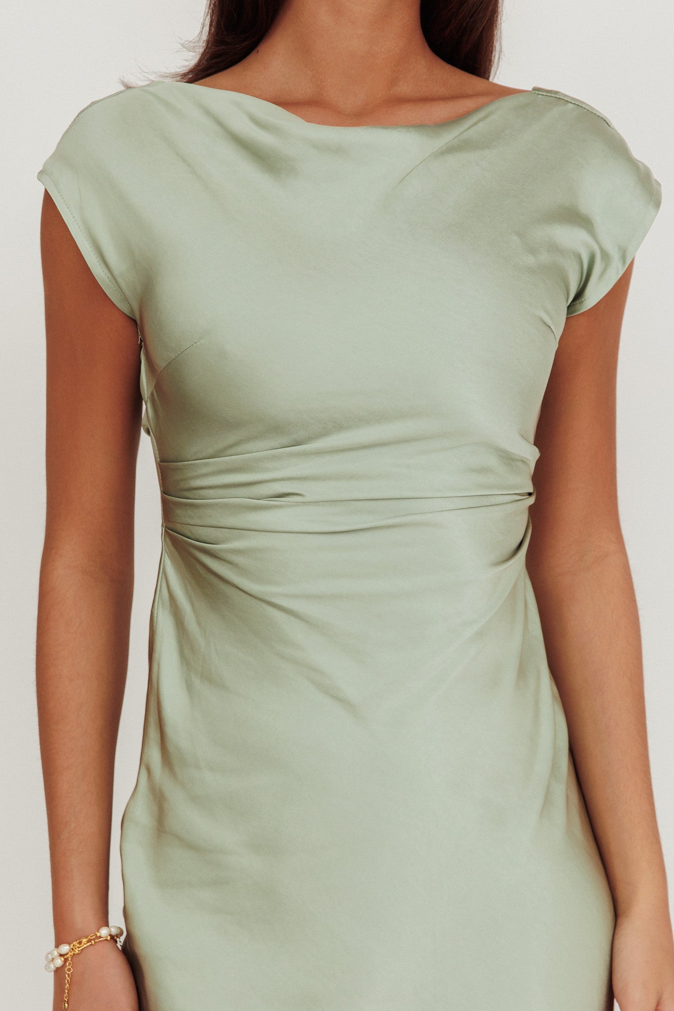 Loveland Cap Sleeve Cowl Back Midi Dress Sage-Maymioy