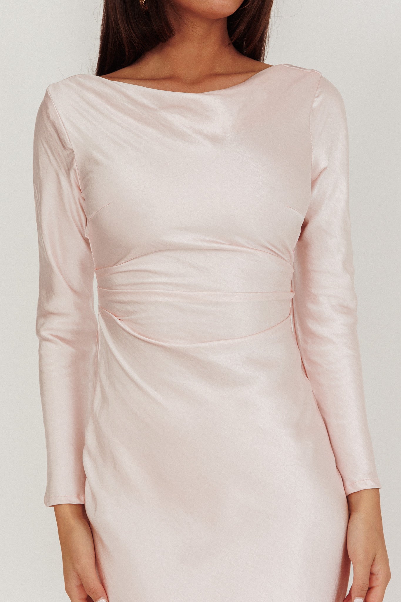 Loveland Cowl Back Midi Dress Baby Pink-Maymioy