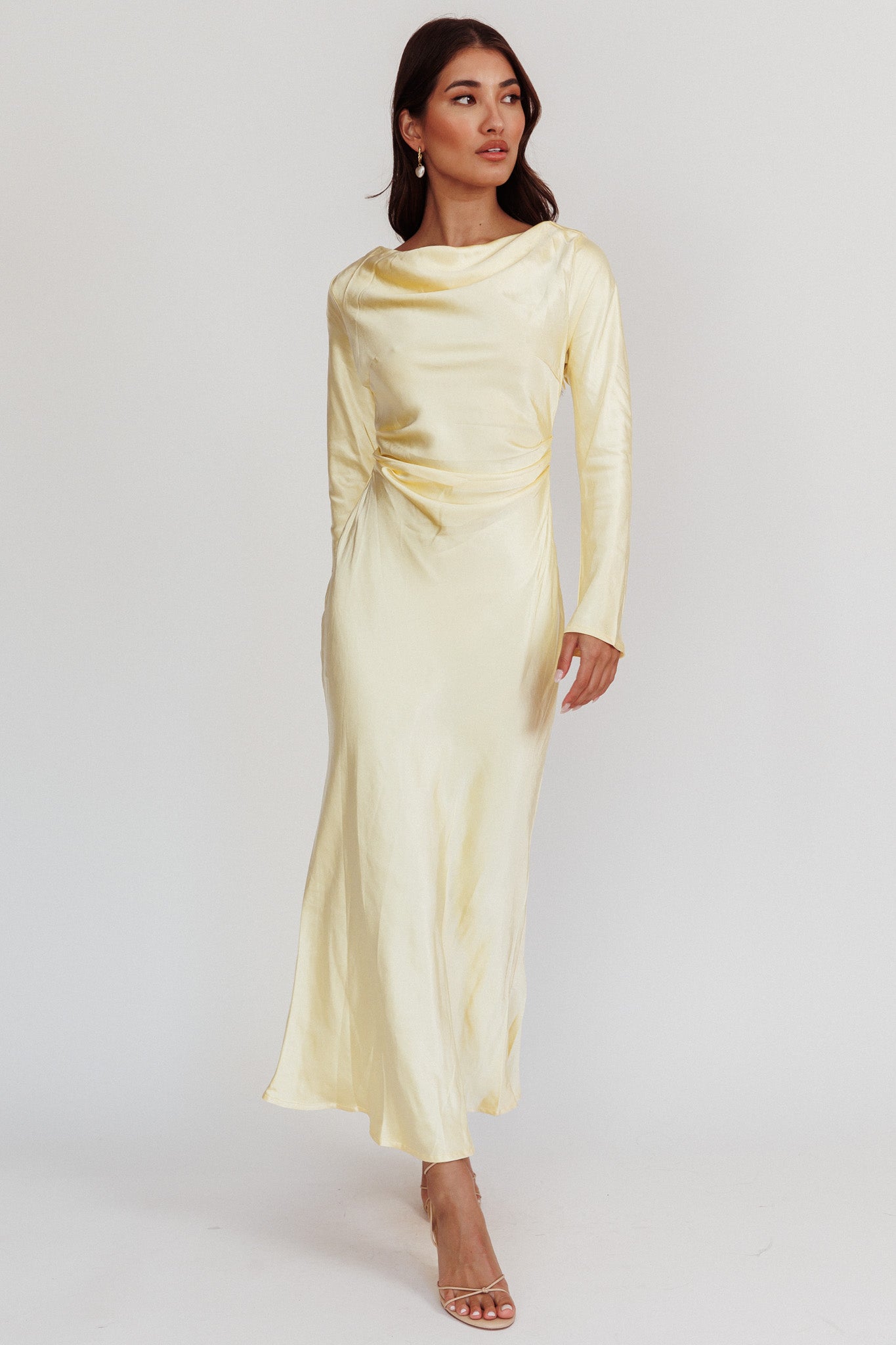 Loveland Cowl Back Midi Dress Butter-Maymioy