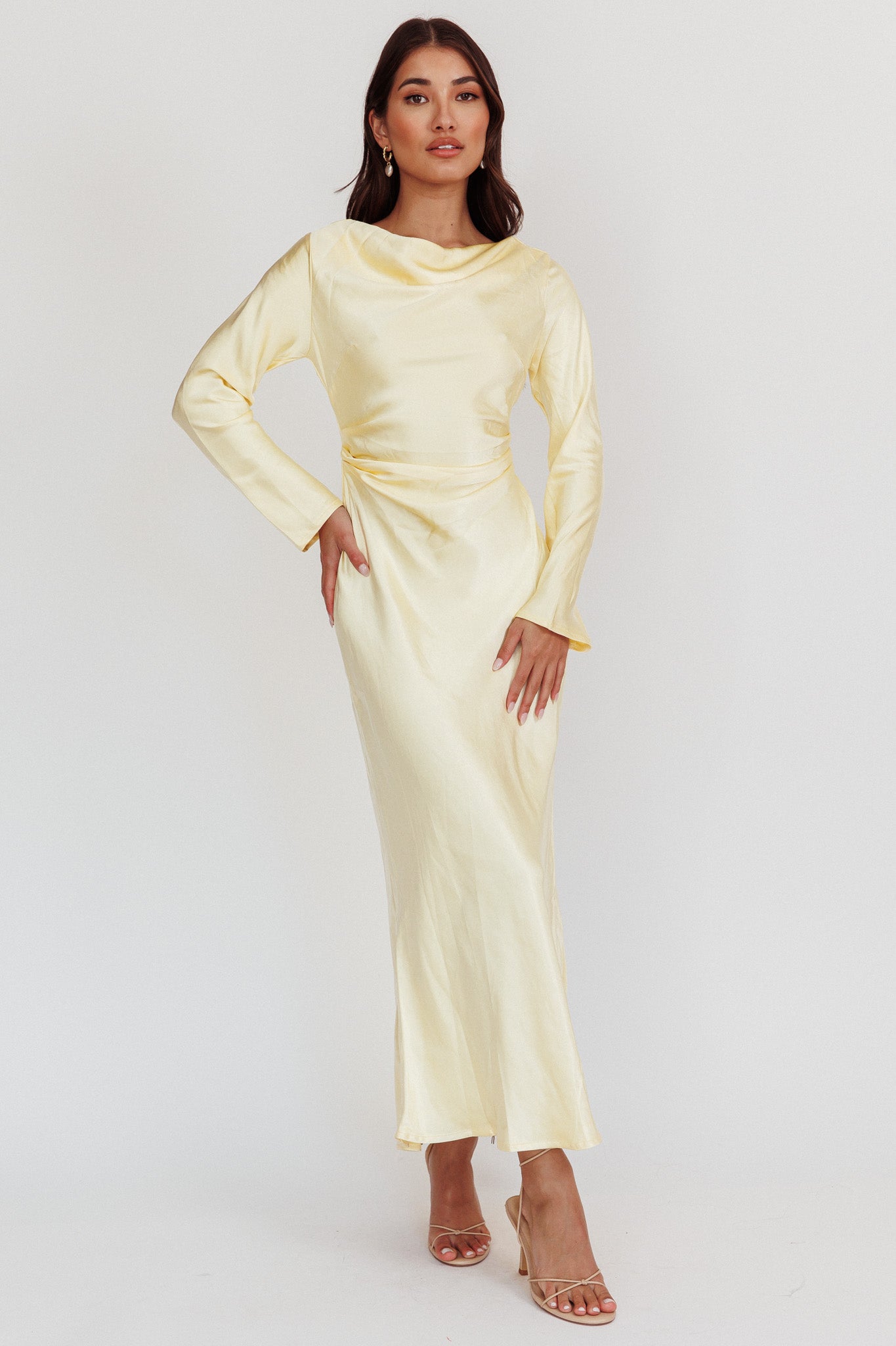 Loveland Cowl Back Midi Dress Butter-Maymioy