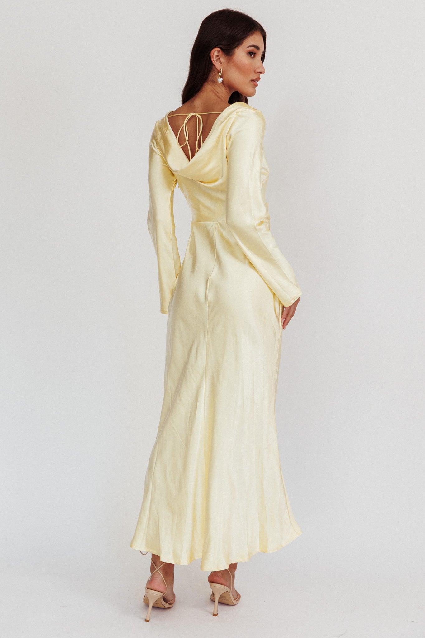 Loveland Cowl Back Midi Dress Butter-Maymioy
