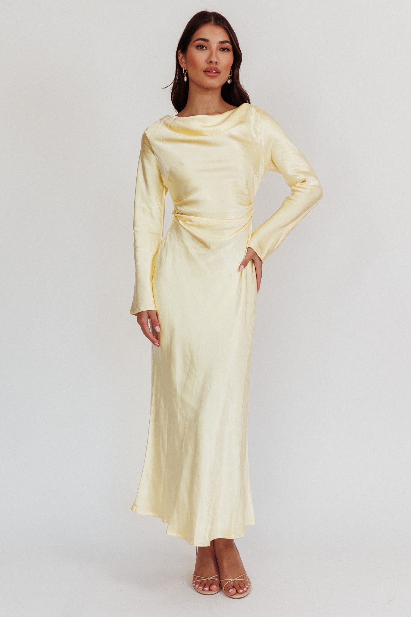 Loveland Cowl Back Midi Dress Butter-Maymioy
