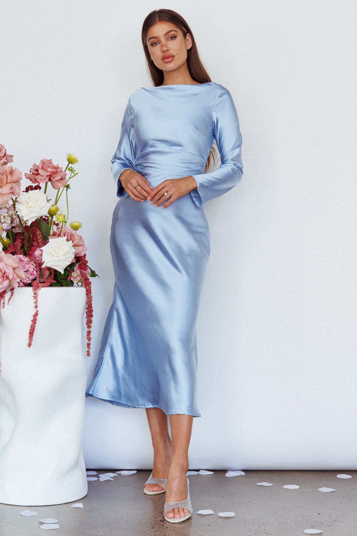 Loveland Cowl Back Midi Dress Ice-Maymioy