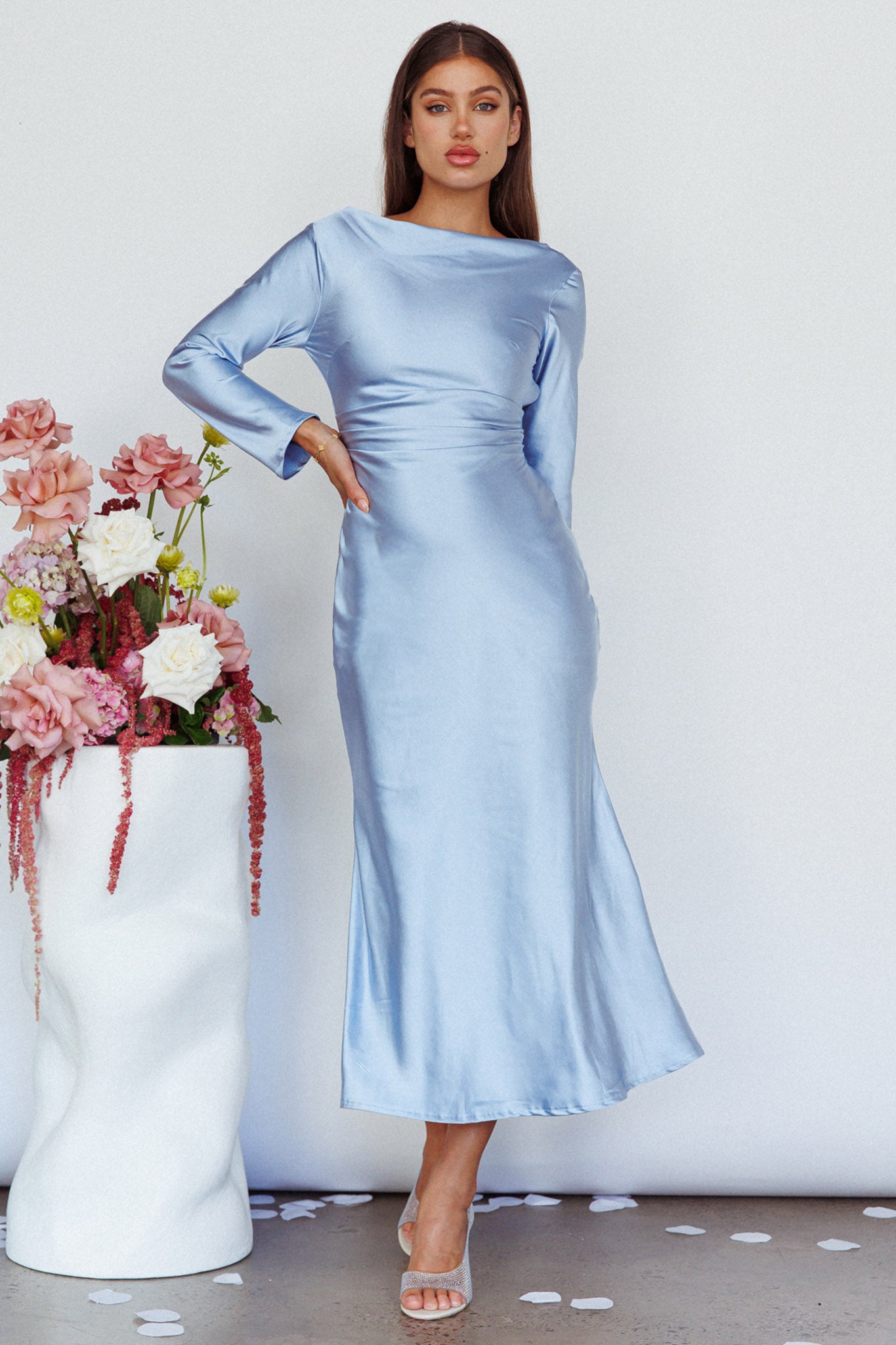 Loveland Cowl Back Midi Dress Ice-Maymioy