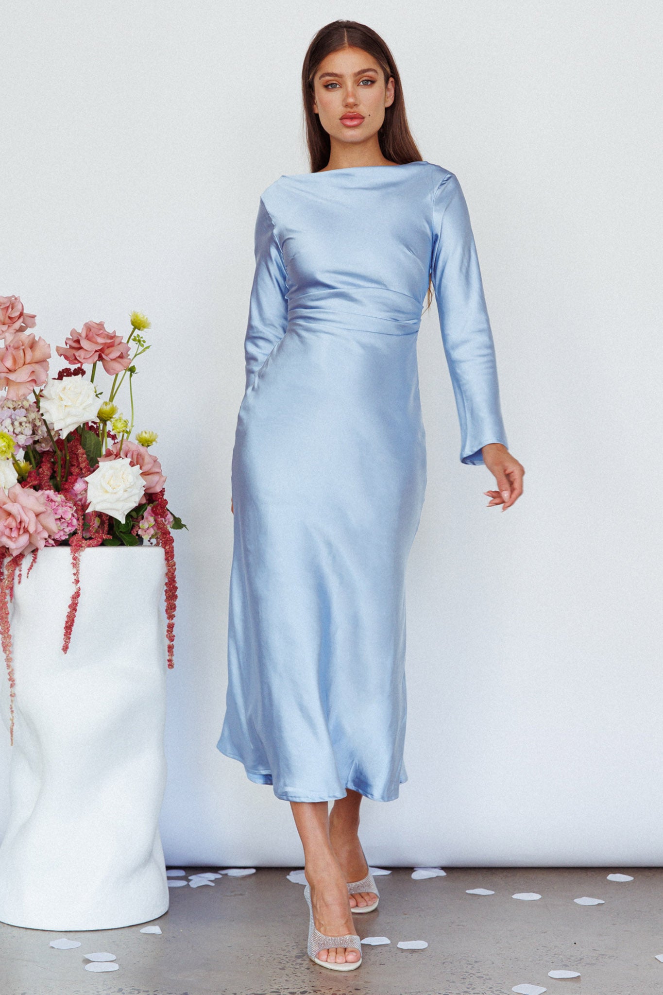 Loveland Cowl Back Midi Dress Ice-Maymioy