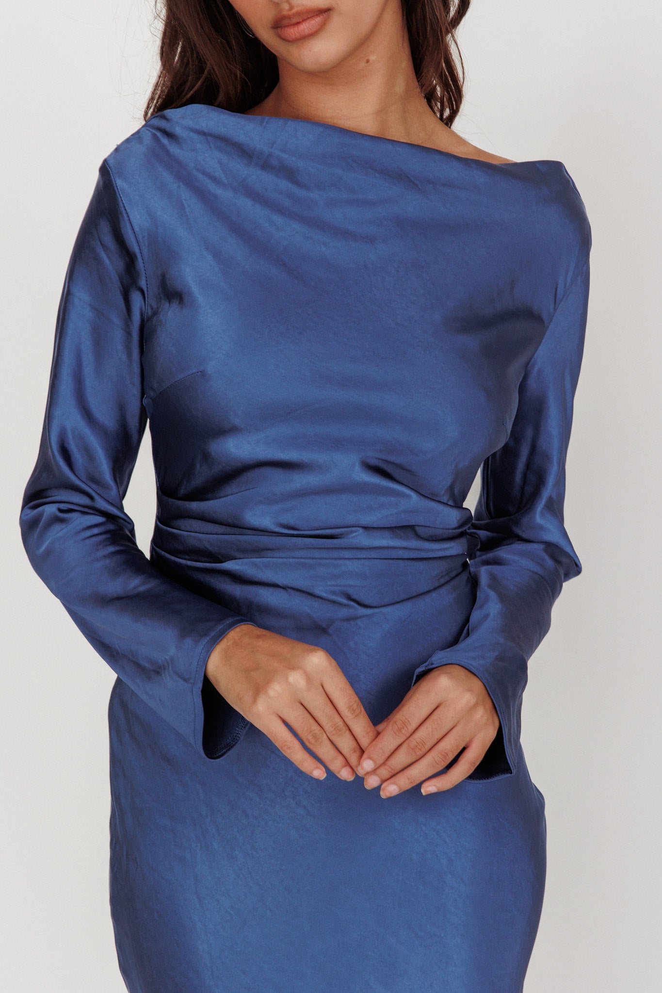 Loveland Cowl Back Midi Dress Navy-Maymioy