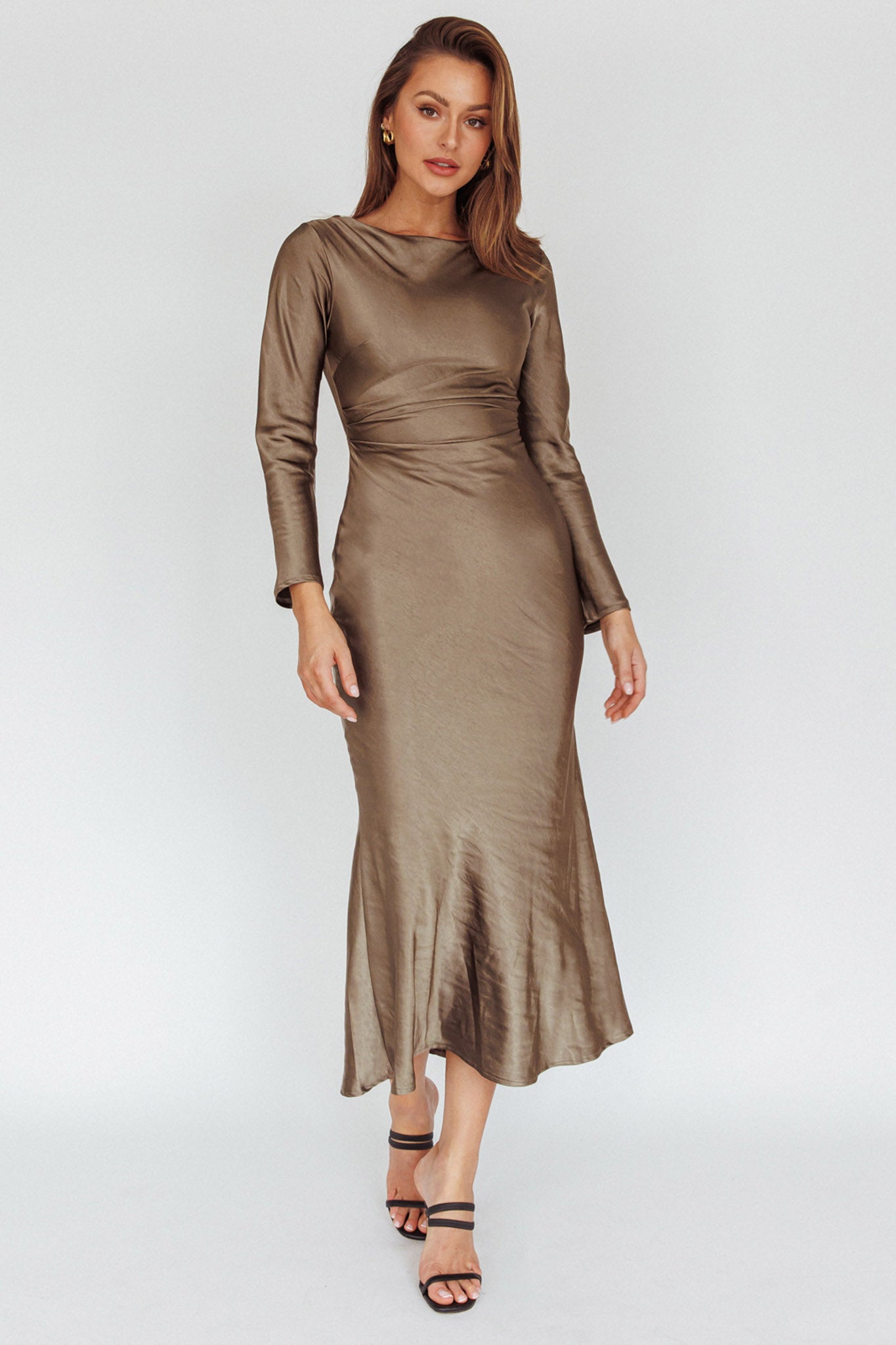 Loveland Cowl Back Midi Dress Olive-Maymioy