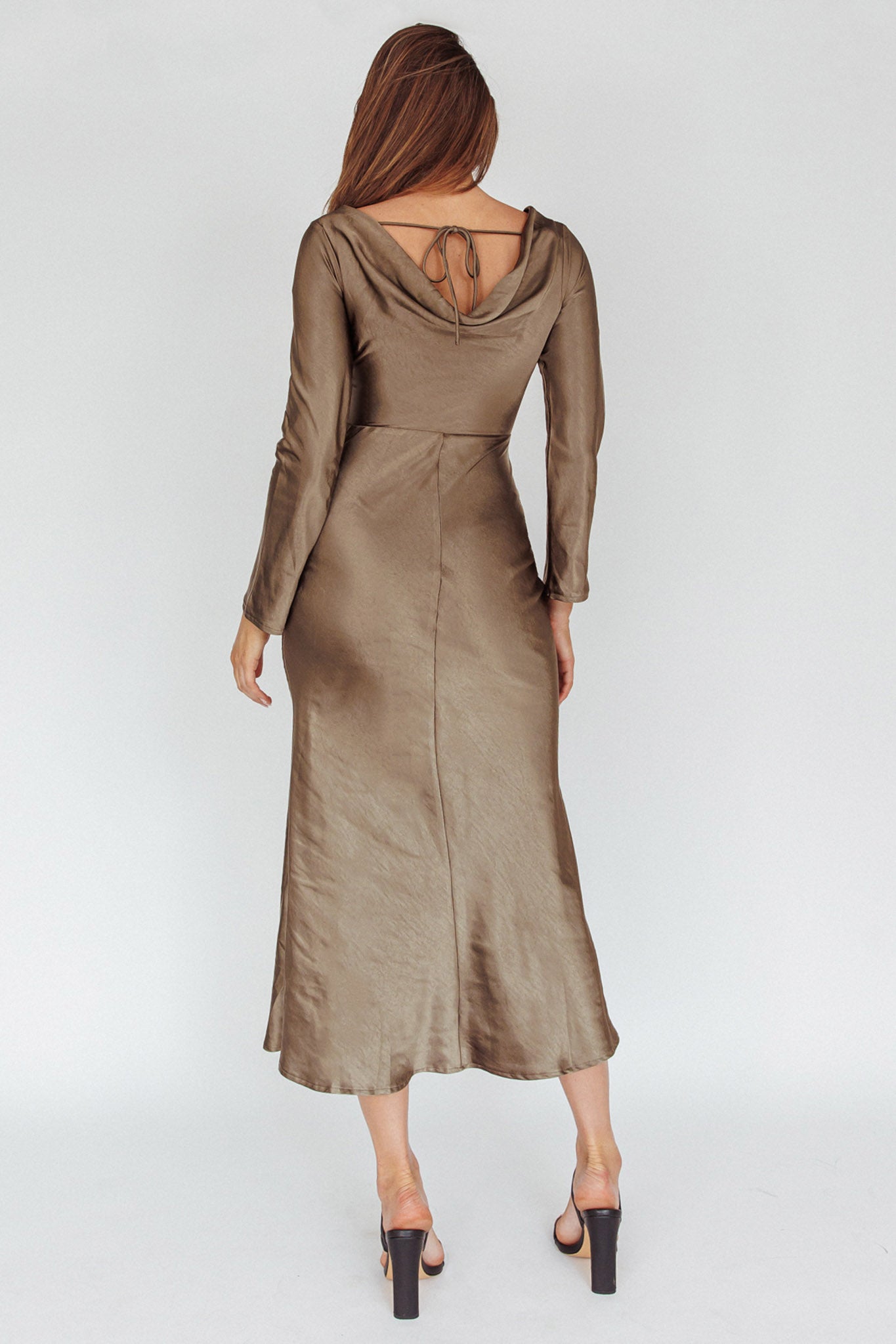 Loveland Cowl Back Midi Dress Olive-Maymioy