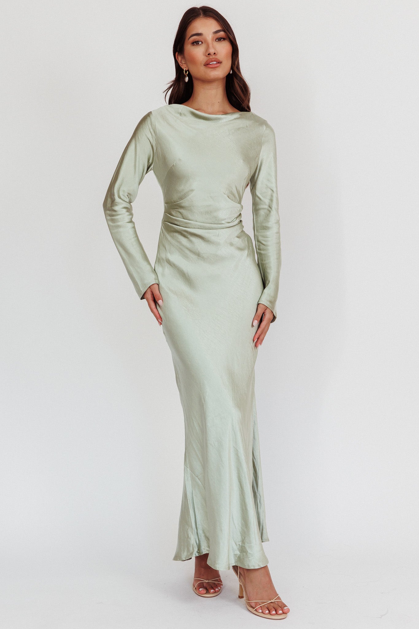 Loveland Cowl Back Midi Dress Sage-Maymioy