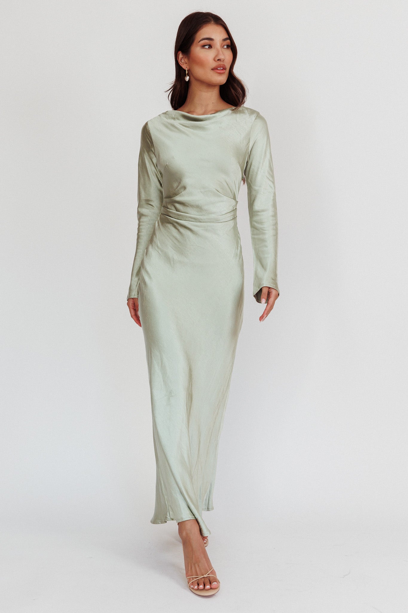 Loveland Cowl Back Midi Dress Sage-Maymioy