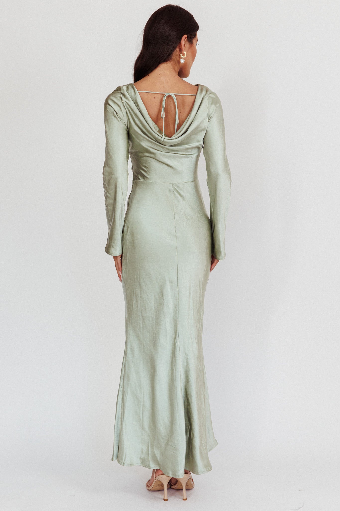 Loveland Cowl Back Midi Dress Sage-Maymioy