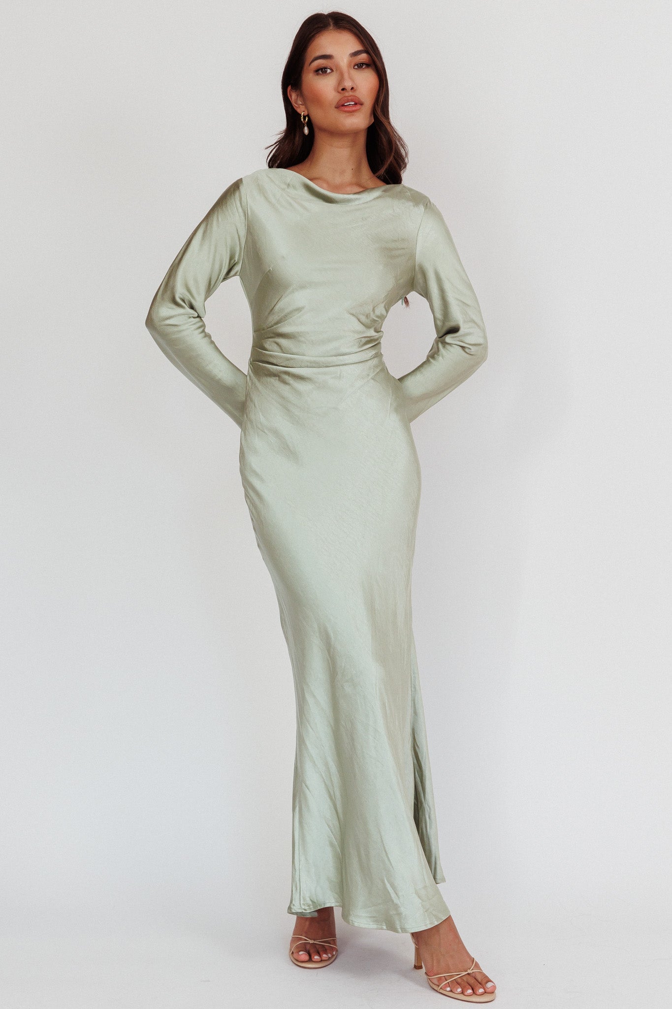 Loveland Cowl Back Midi Dress Sage-Maymioy
