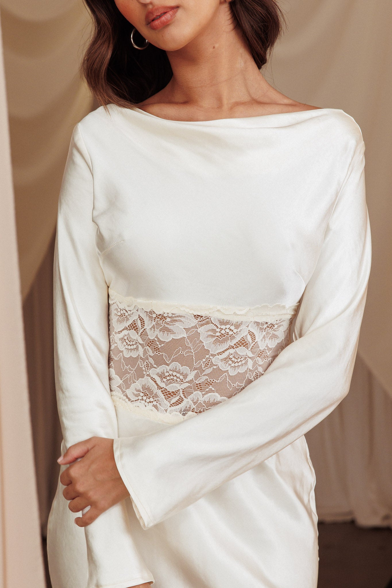 Loveland Lace Insert Cowl Back Dress Oyster-Maymioy