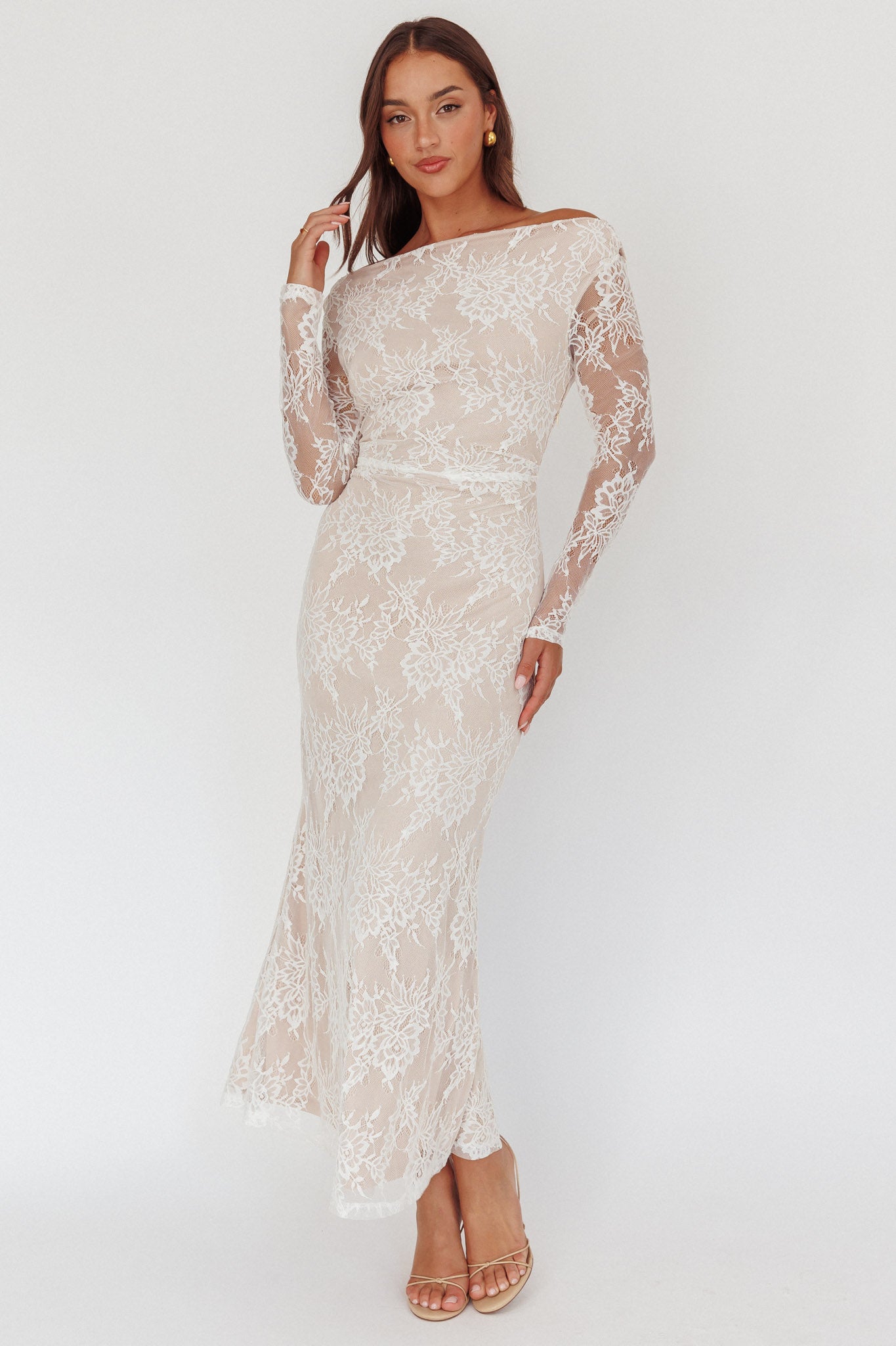 Loveland Off-Shoulder Lace Maxi Dress White-Maymioy