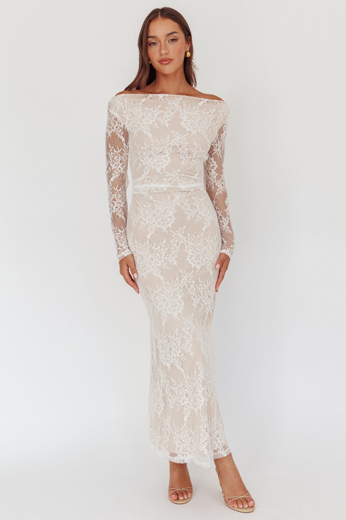 Loveland Off-Shoulder Lace Maxi Dress White-Maymioy
