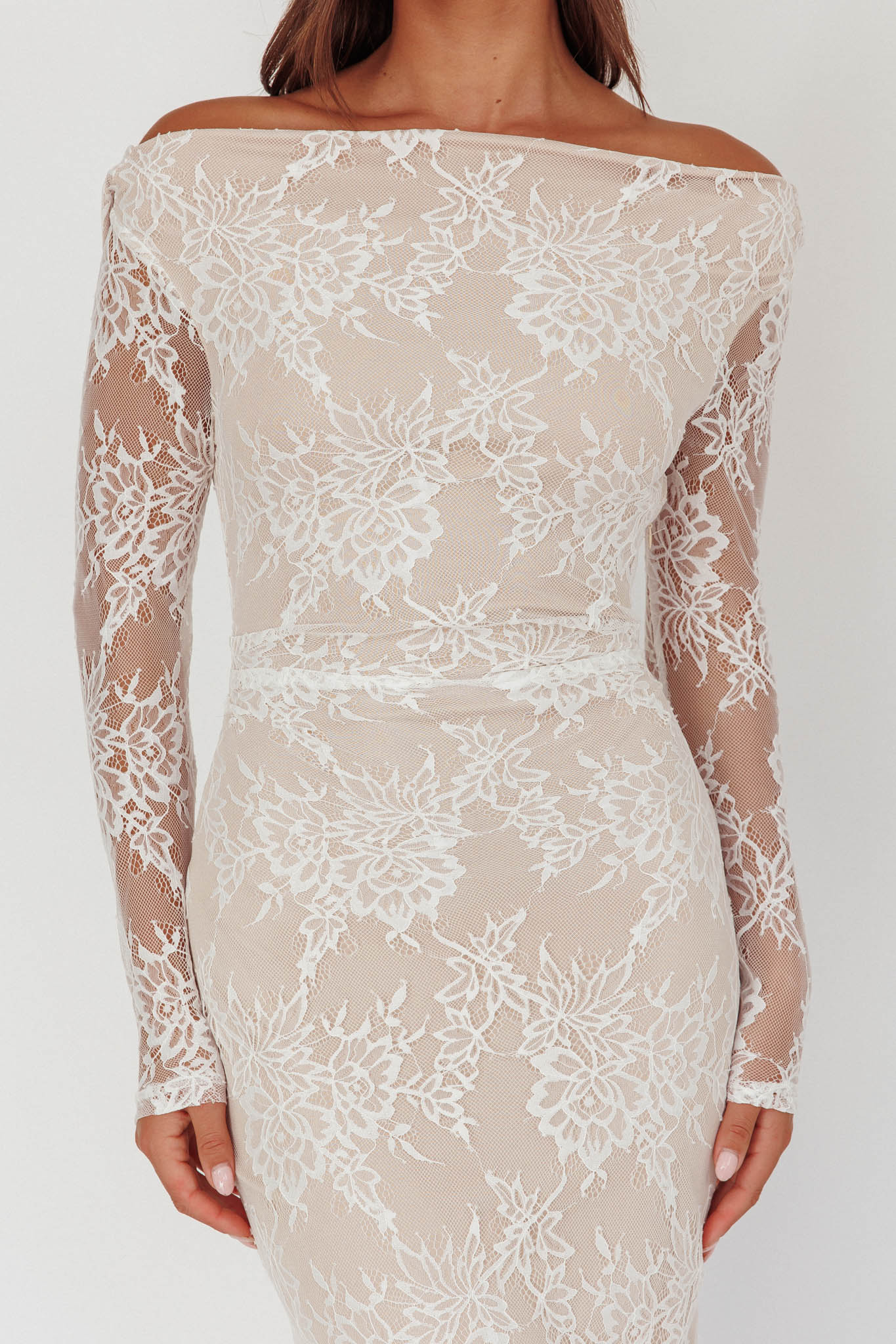 Loveland Off-Shoulder Lace Maxi Dress White-Maymioy