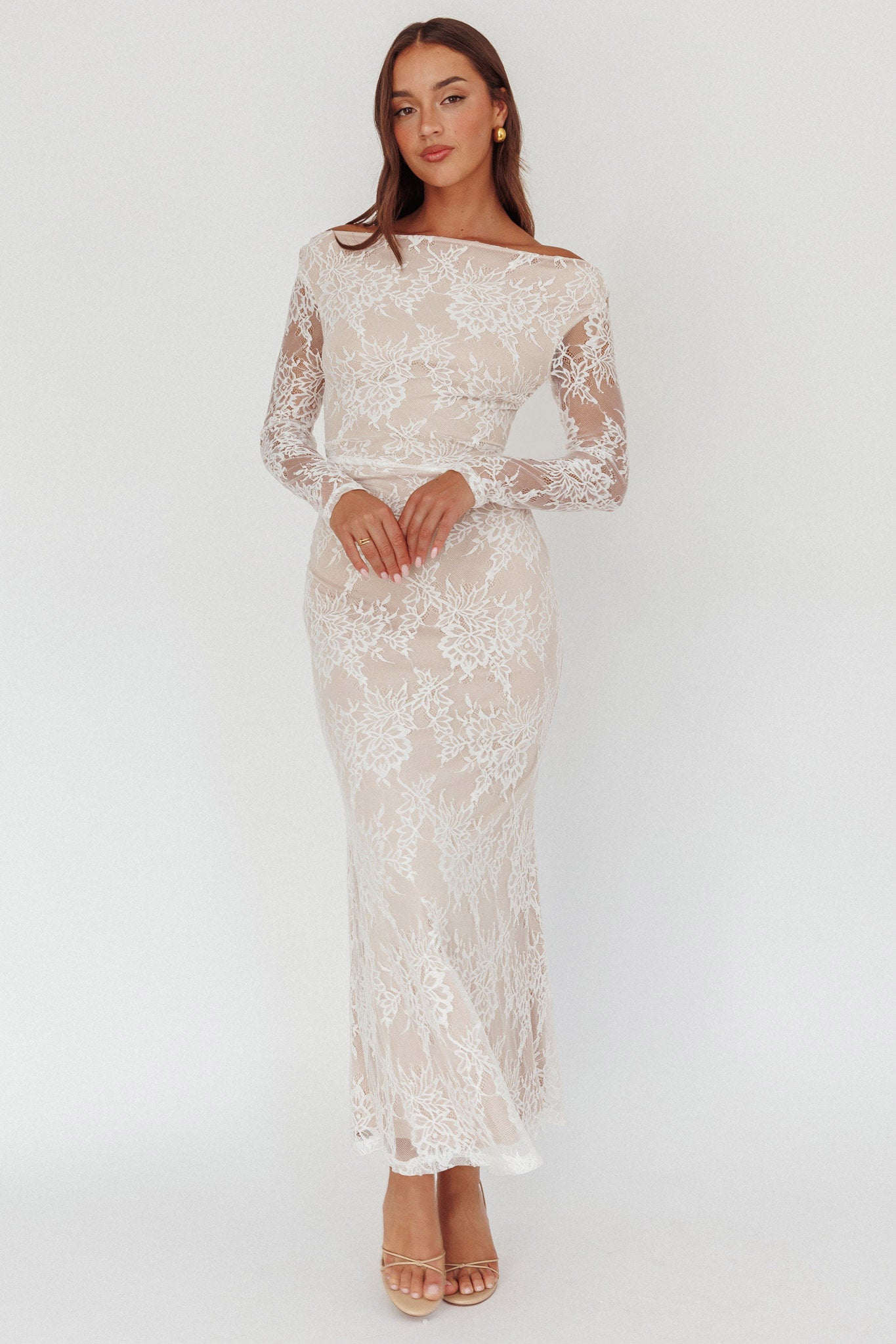 Loveland Off-Shoulder Lace Maxi Dress White-Maymioy