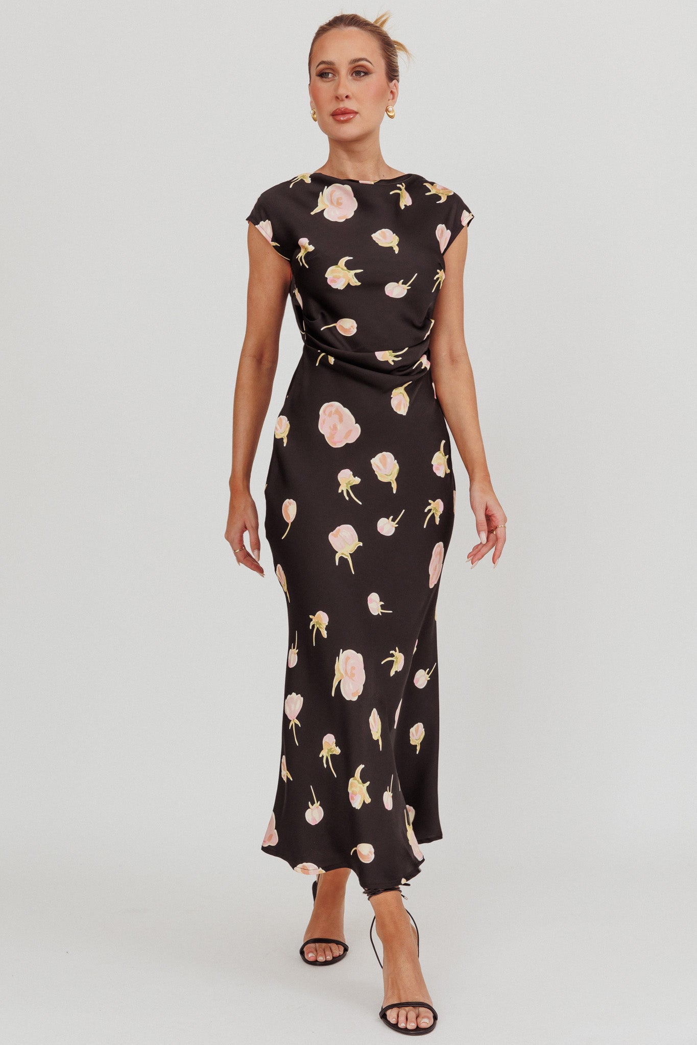 Loveland Floral Print Cowl Back Maxi Dress Oyster-Maymioy