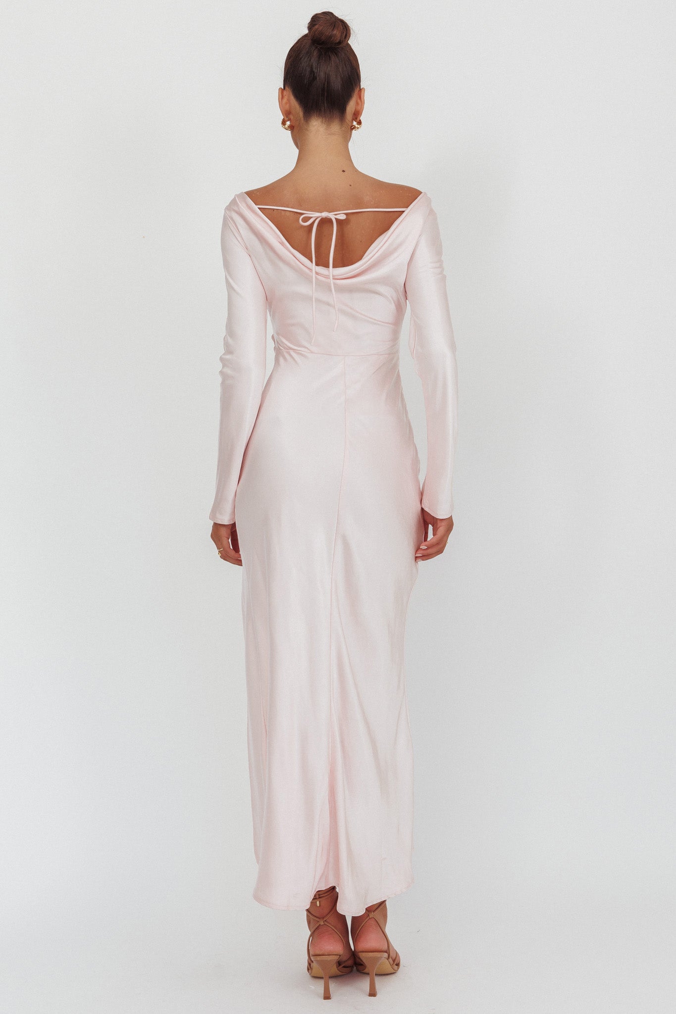 Loveland Long Sleeve Cowl Back Maxi Dress Pink-Maymioy