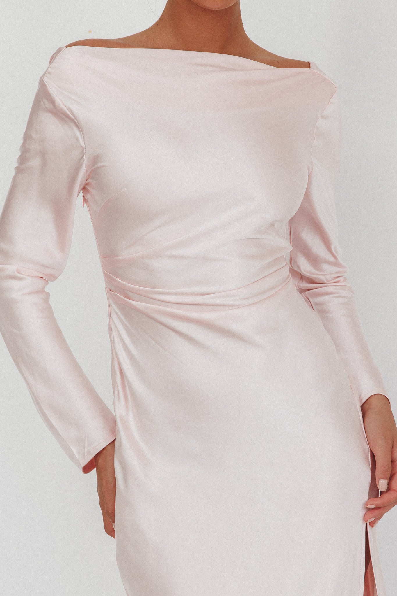 Loveland Long Sleeve Cowl Back Maxi Dress Pink-Maymioy
