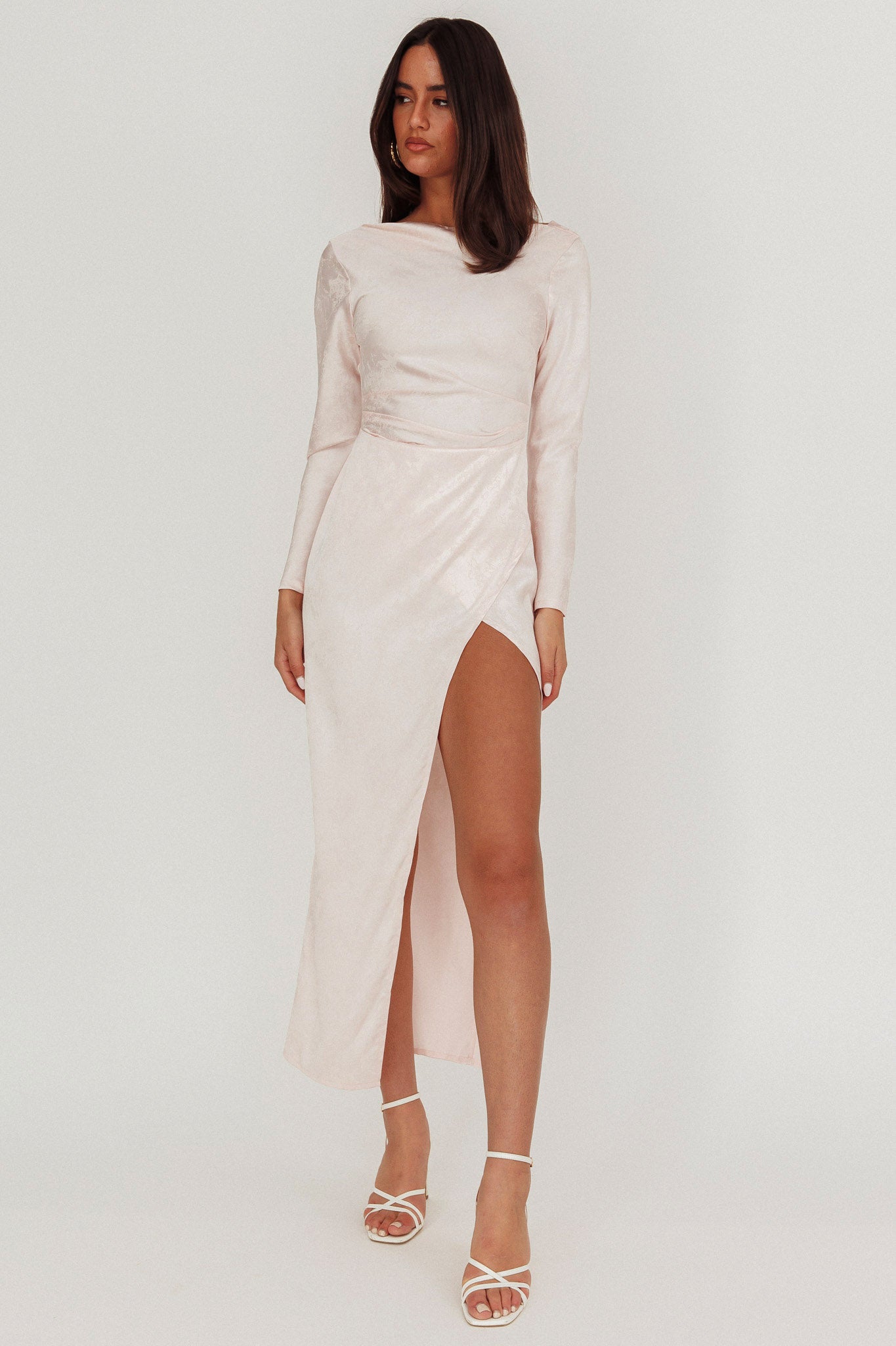 Loveland Long Sleeve Cowl Back Maxi Dress Blush-Maymioy