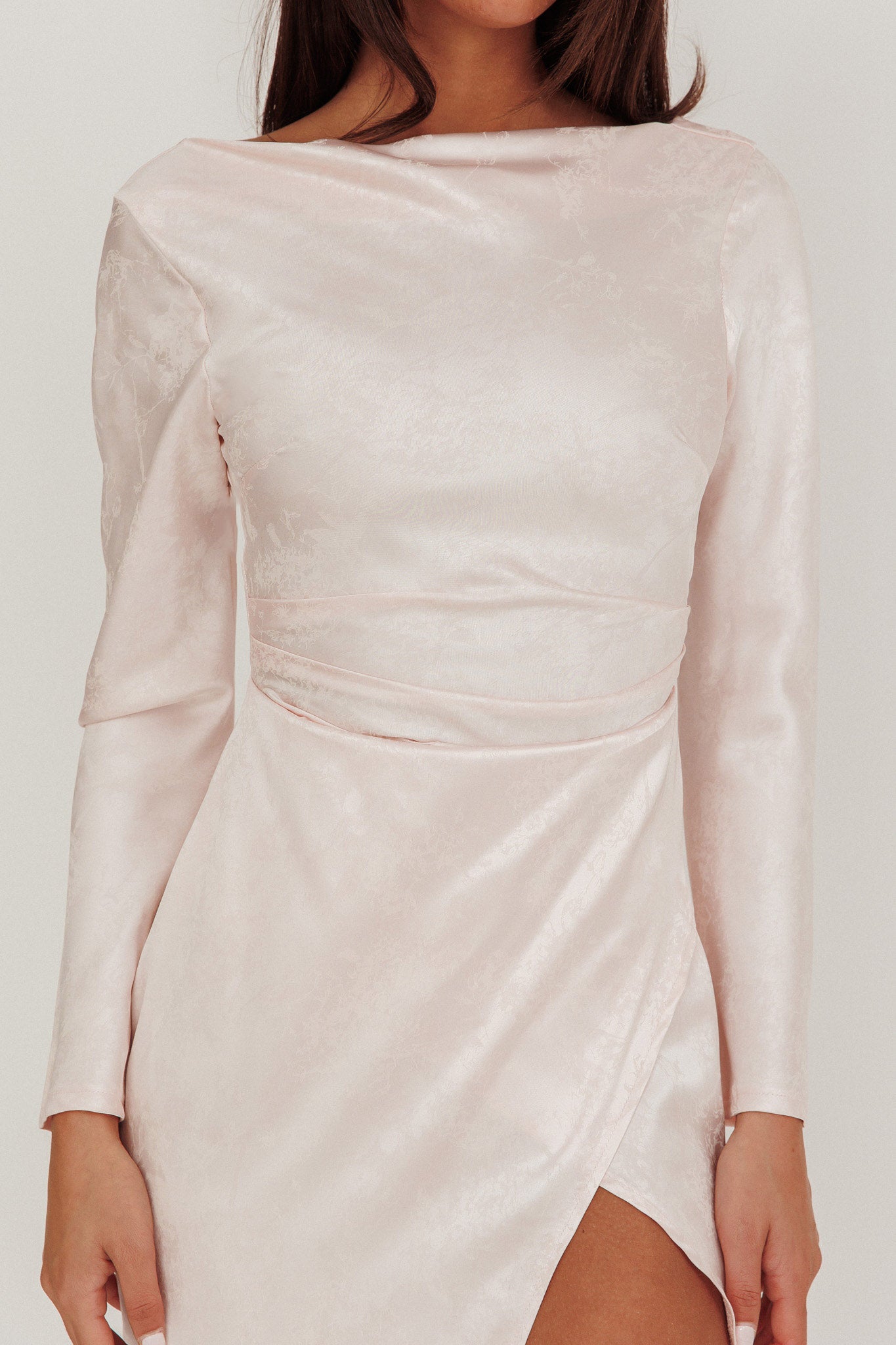Loveland Long Sleeve Cowl Back Maxi Dress Blush-Maymioy