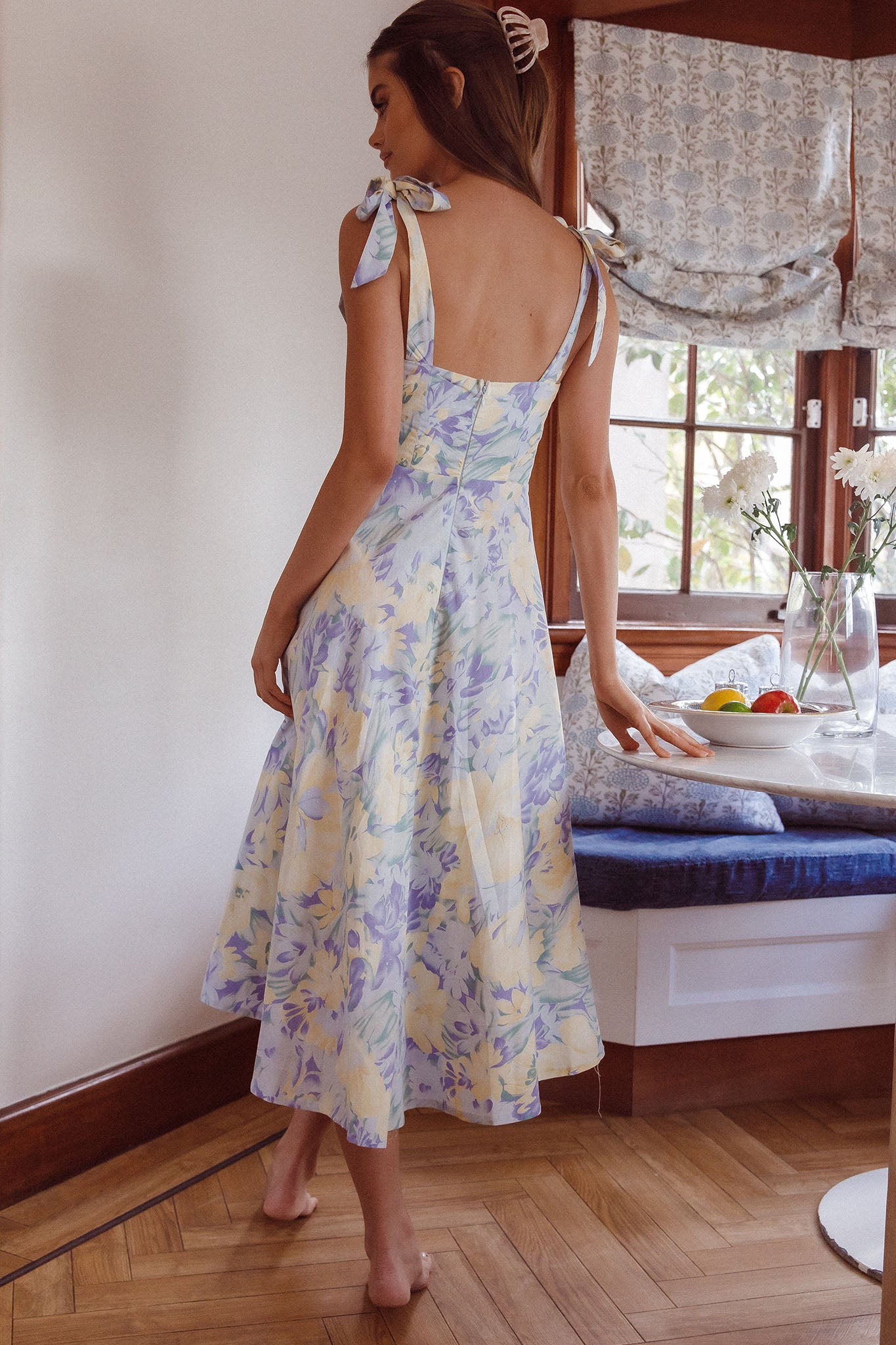 Sweet Pea Tied Shoulder Midi Dress Floral Purple-Maymioy