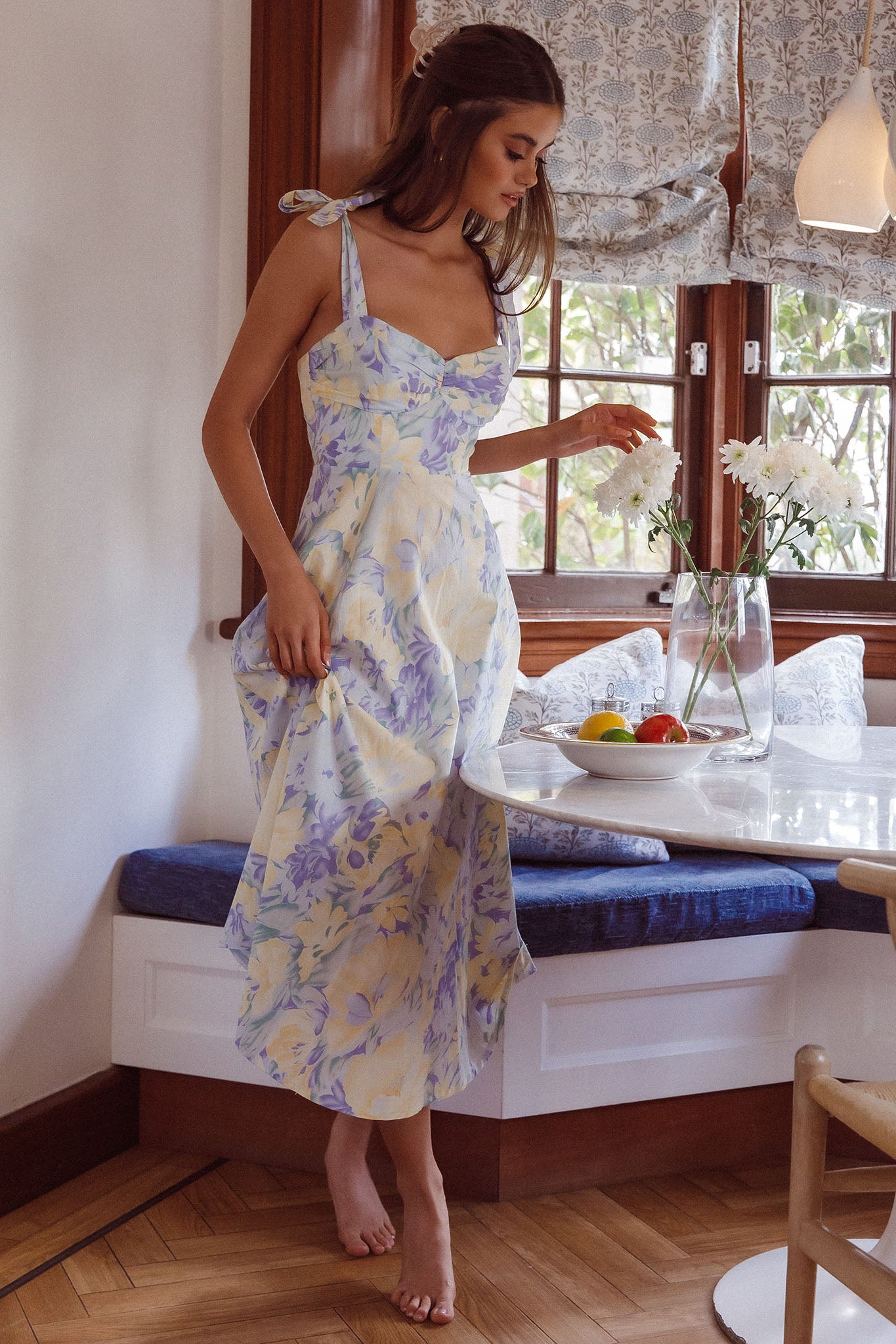 Sweet Pea Tied Shoulder Midi Dress Floral Purple-Maymioy