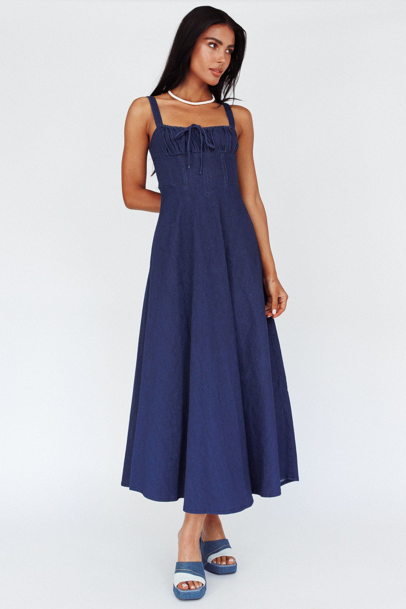 Sweet Pea Tied Bust Maxi Dress Indigo-Maymioy