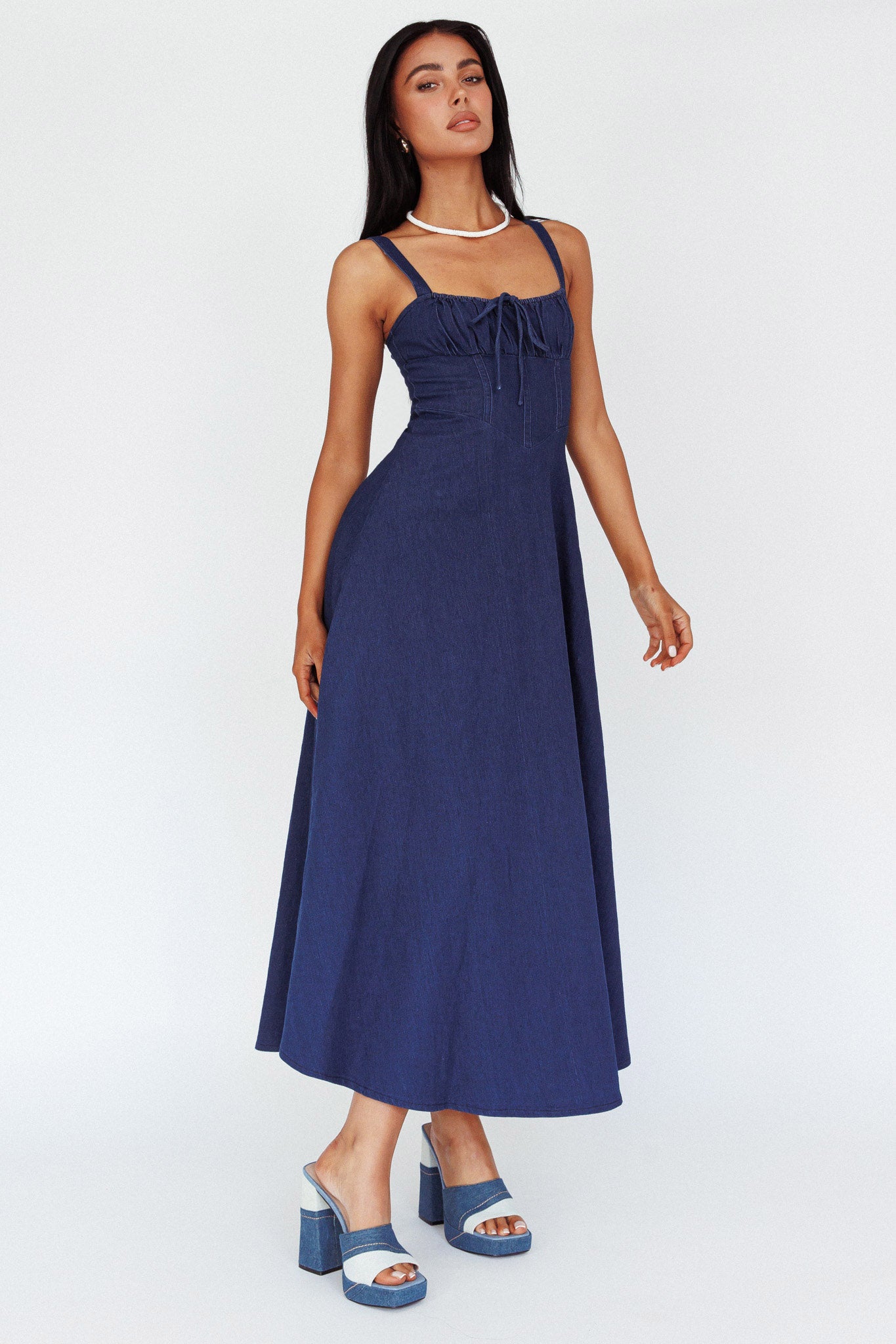 Sweet Pea Tied Bust Maxi Dress Indigo-Maymioy