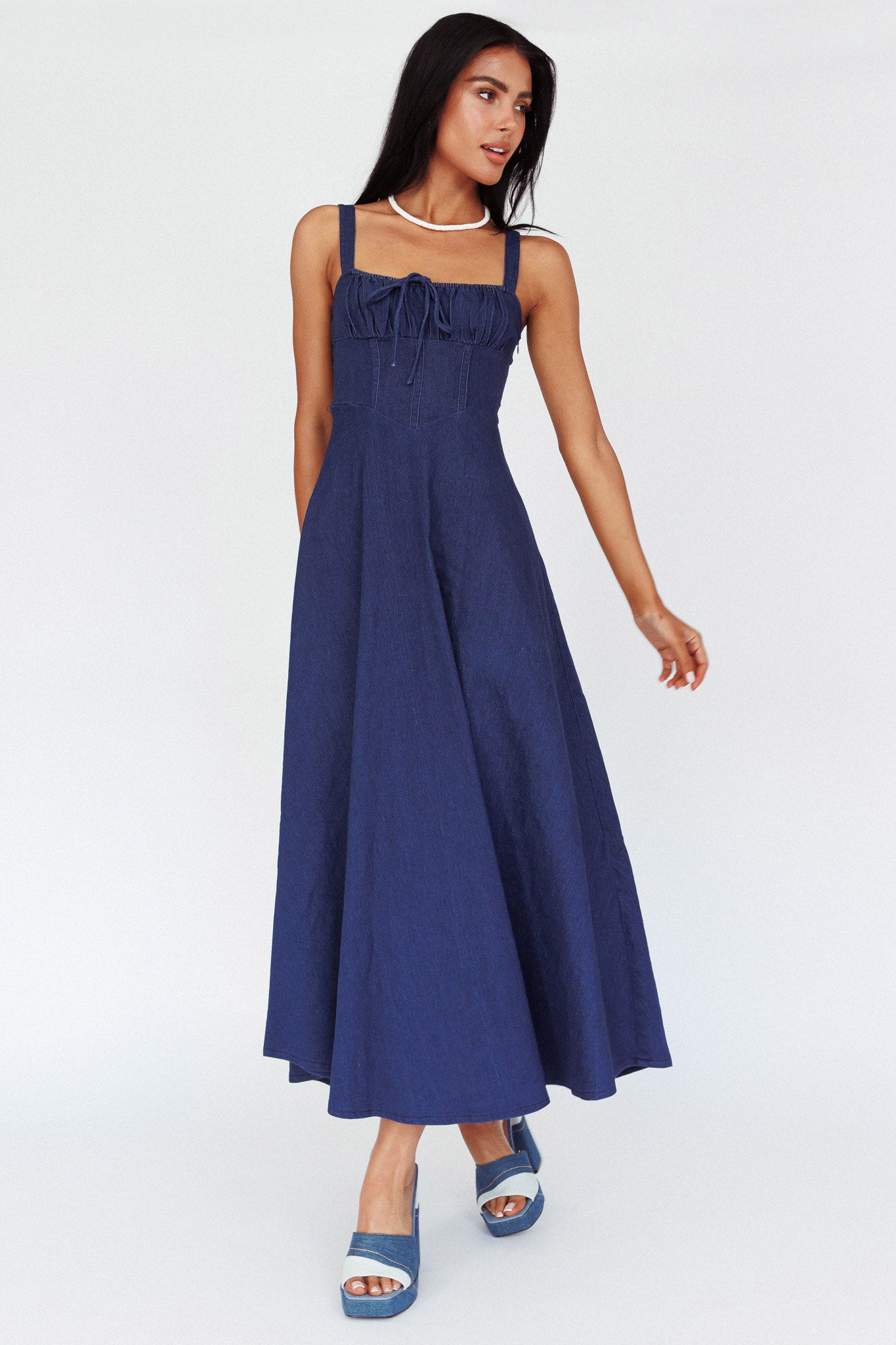Sweet Pea Tied Bust Maxi Dress Indigo-Maymioy